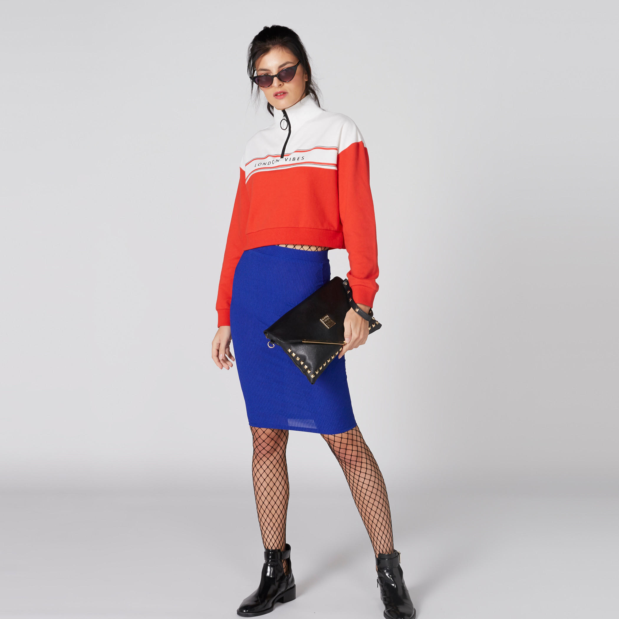 تنورة ضيّقة بتصميم مضلّع وخصر مطّاطي-women-clothing-bottoms-skirts-image-3