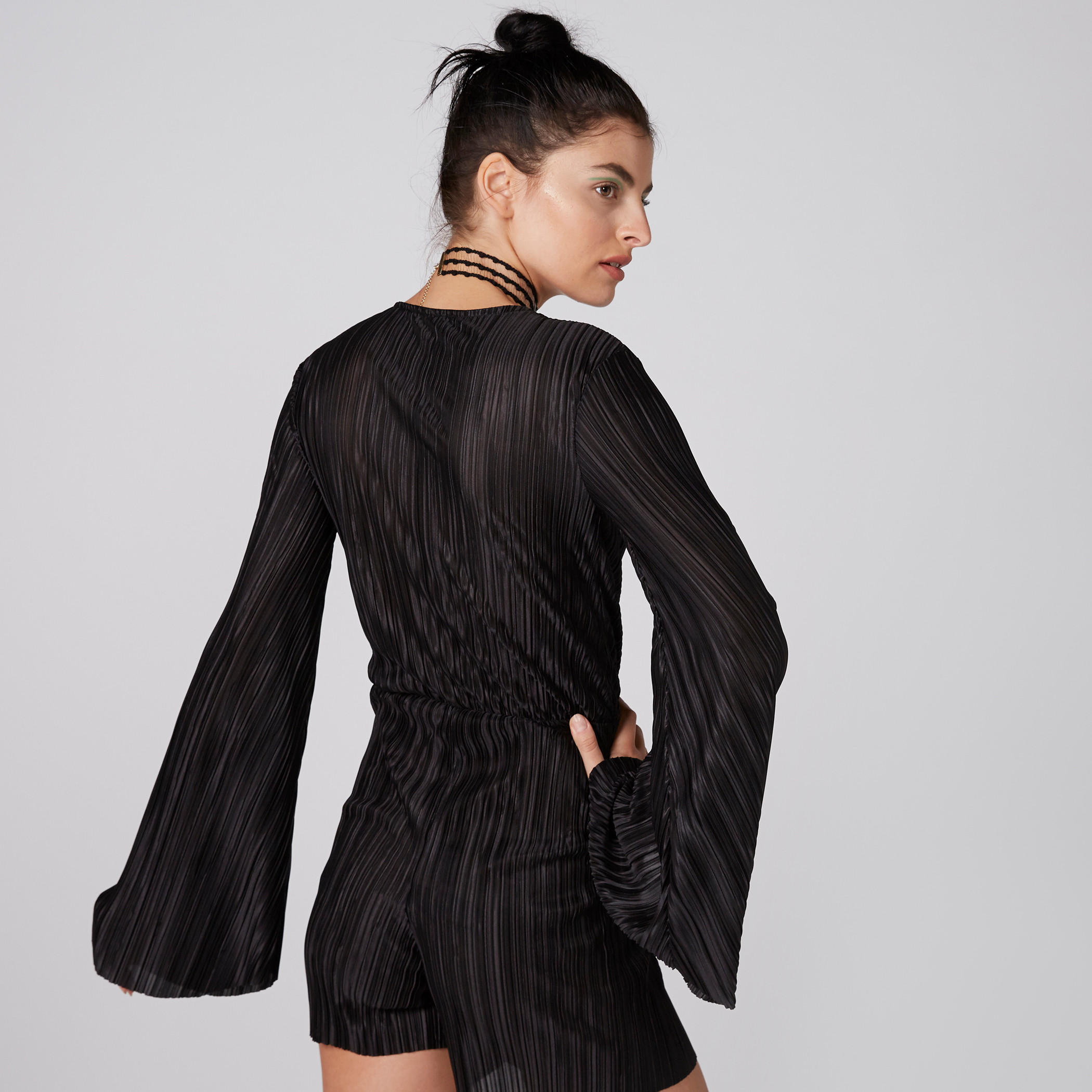 Textured Playsuit with Flared Sleeves-women-clothing-jumpsuits-image-2
