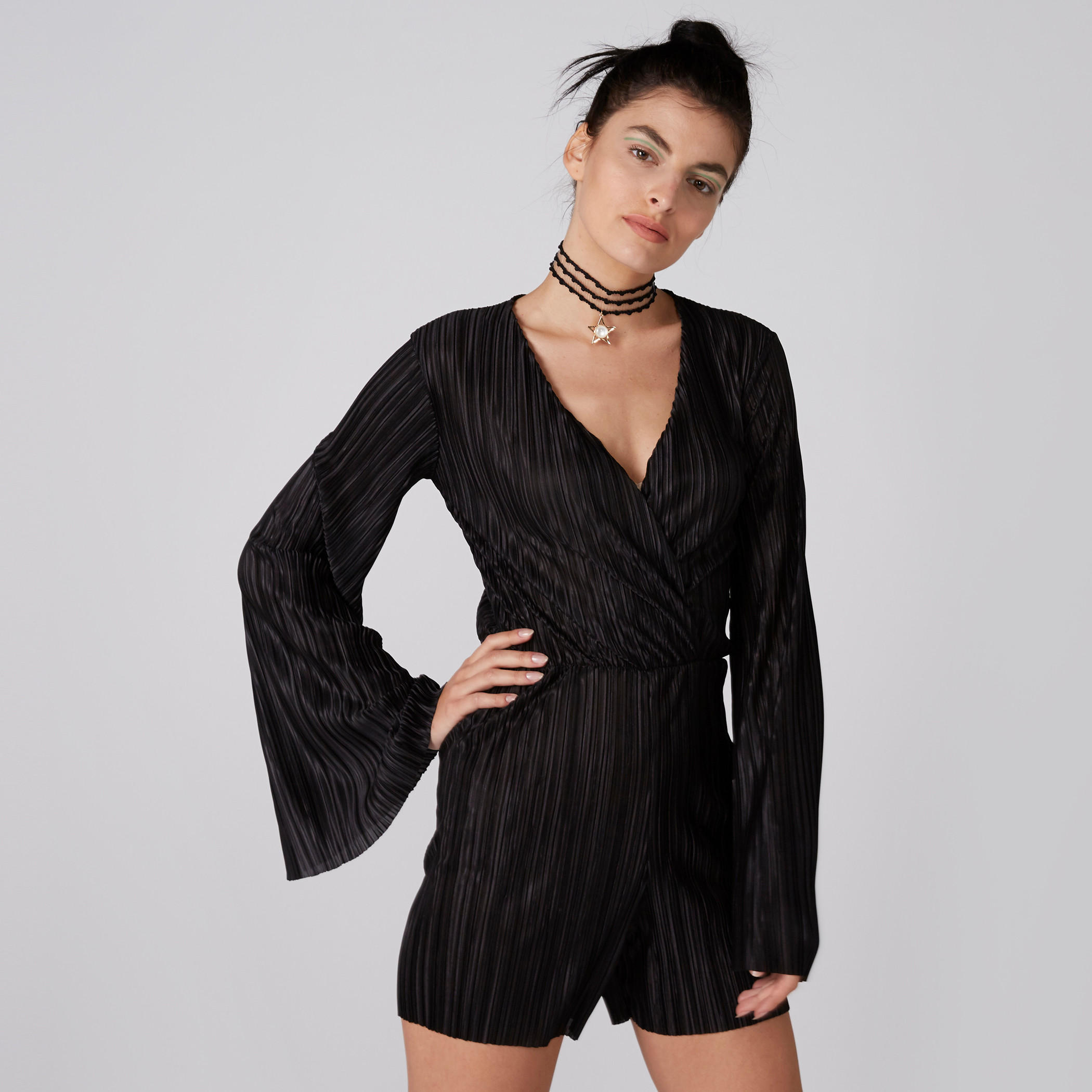 Textured Playsuit with Flared Sleeves-women-clothing-jumpsuits-image-4