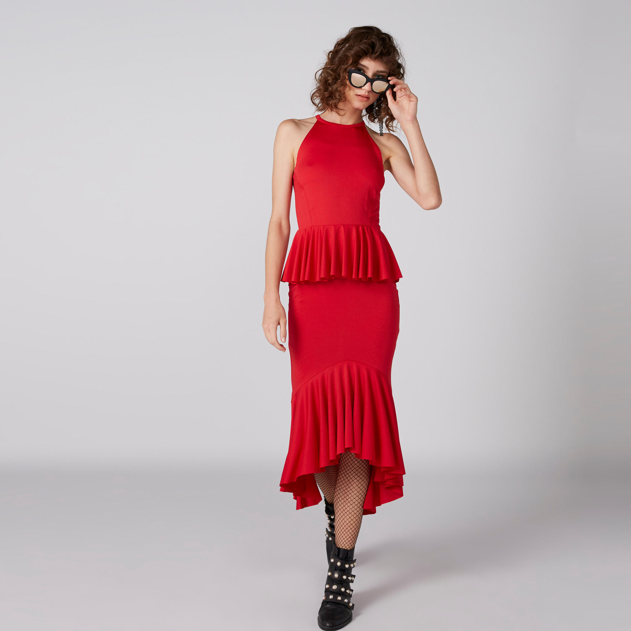 Asymmetric Sleeveless Dress with Round Neck and Frill Detail-women-clothing-dresses-image-1