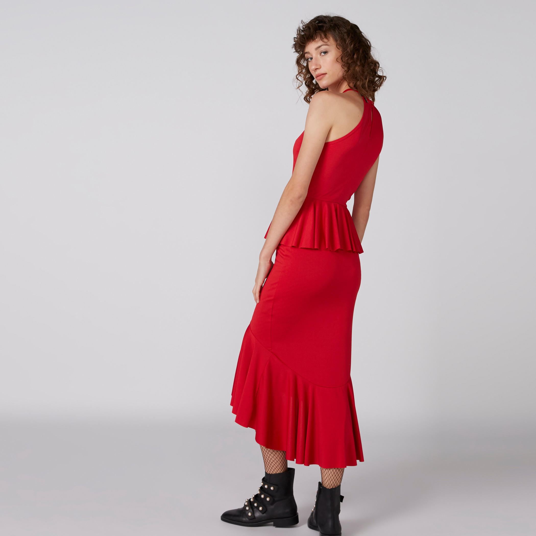 Asymmetric Sleeveless Dress with Round Neck and Frill Detail-women-clothing-dresses-image-2