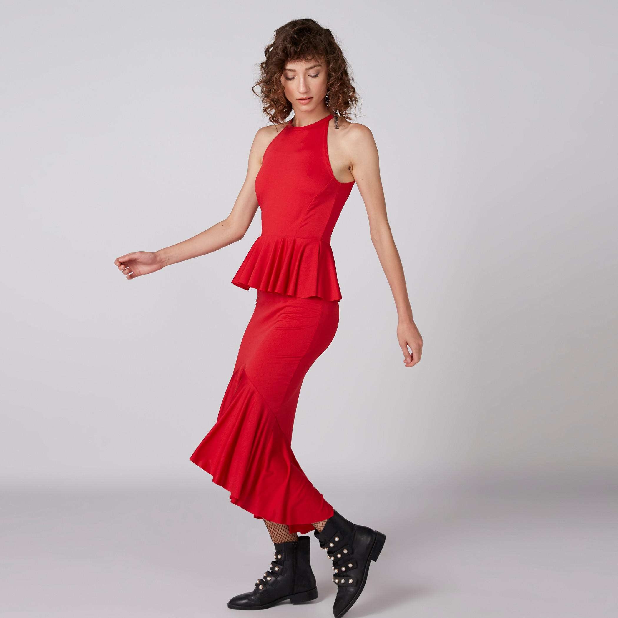 Asymmetric Sleeveless Dress with Round Neck and Frill Detail-women-clothing-dresses-image-3
