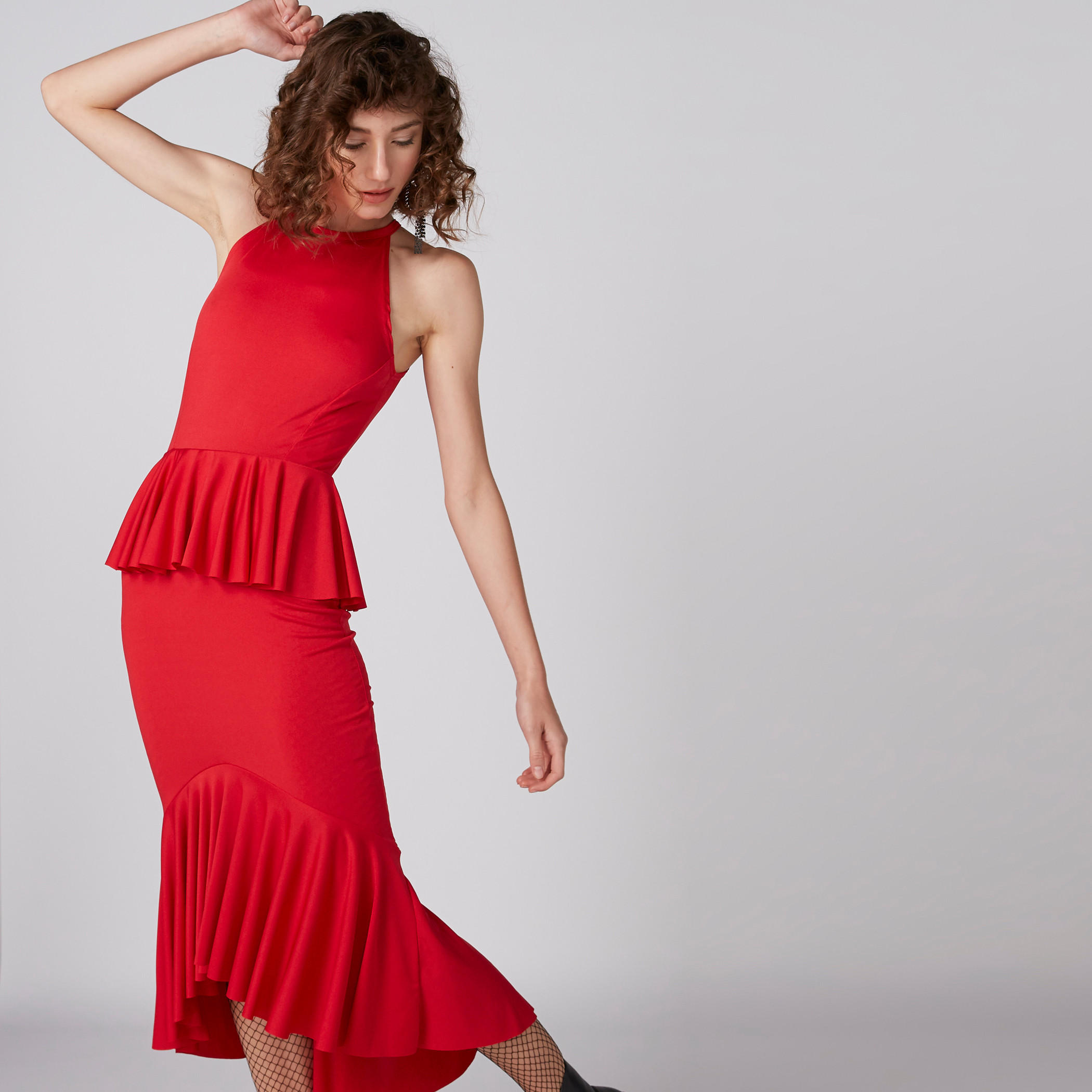 Asymmetric Sleeveless Dress with Round Neck and Frill Detail-women-clothing-dresses-image-4