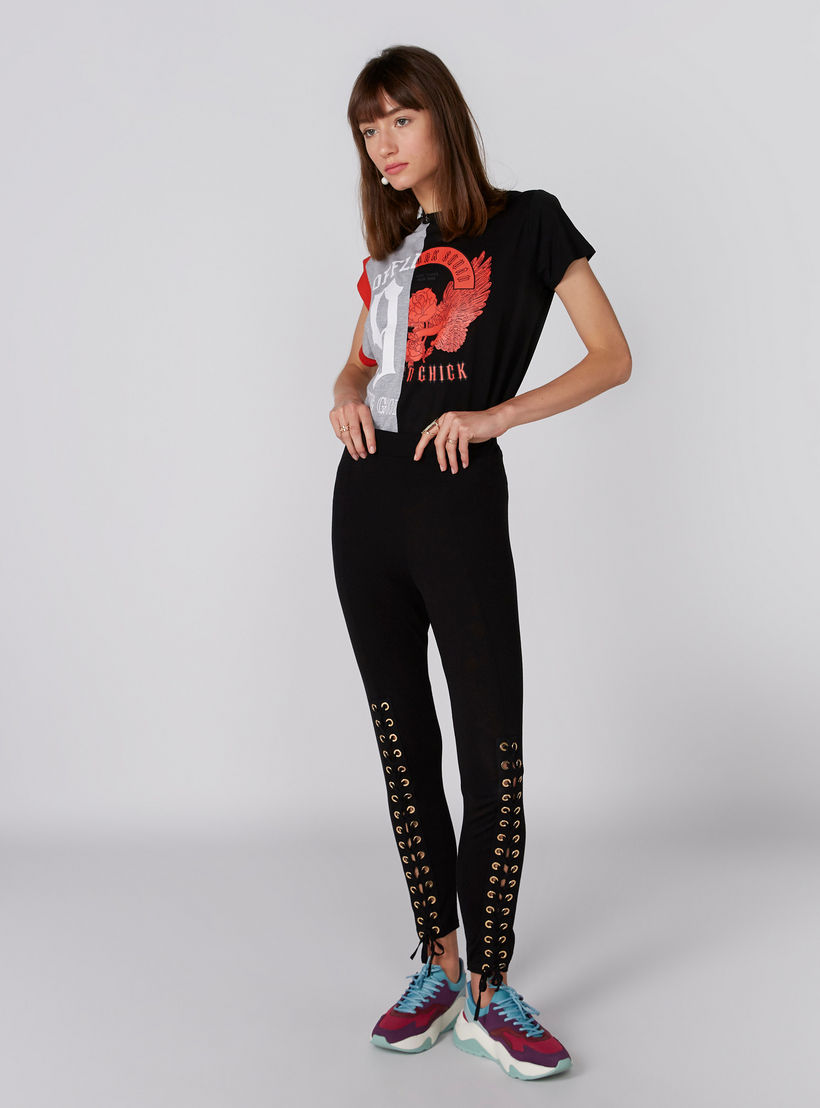 Full Length Leggings with Elasticised Waistband and Tie Ups-women-clothing-bottoms-leggings-image-1
