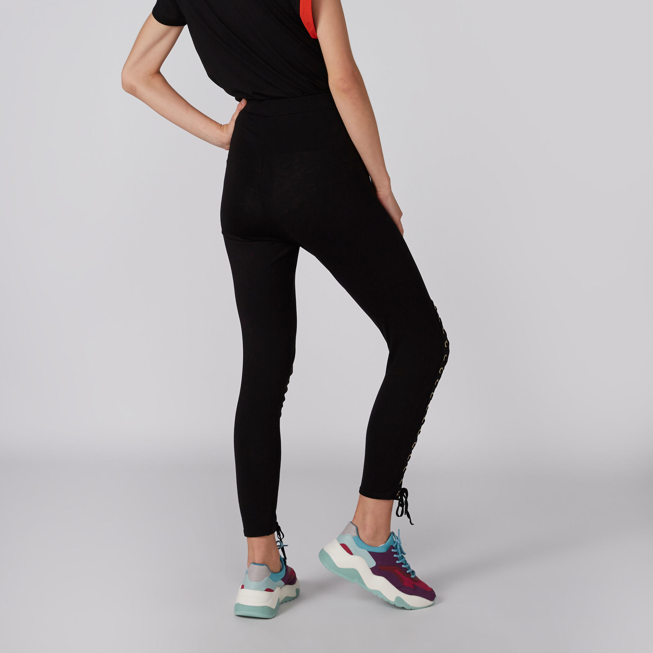 Full Length Leggings with Elasticised Waistband and Tie Ups-women-clothing-bottoms-leggings-image-2
