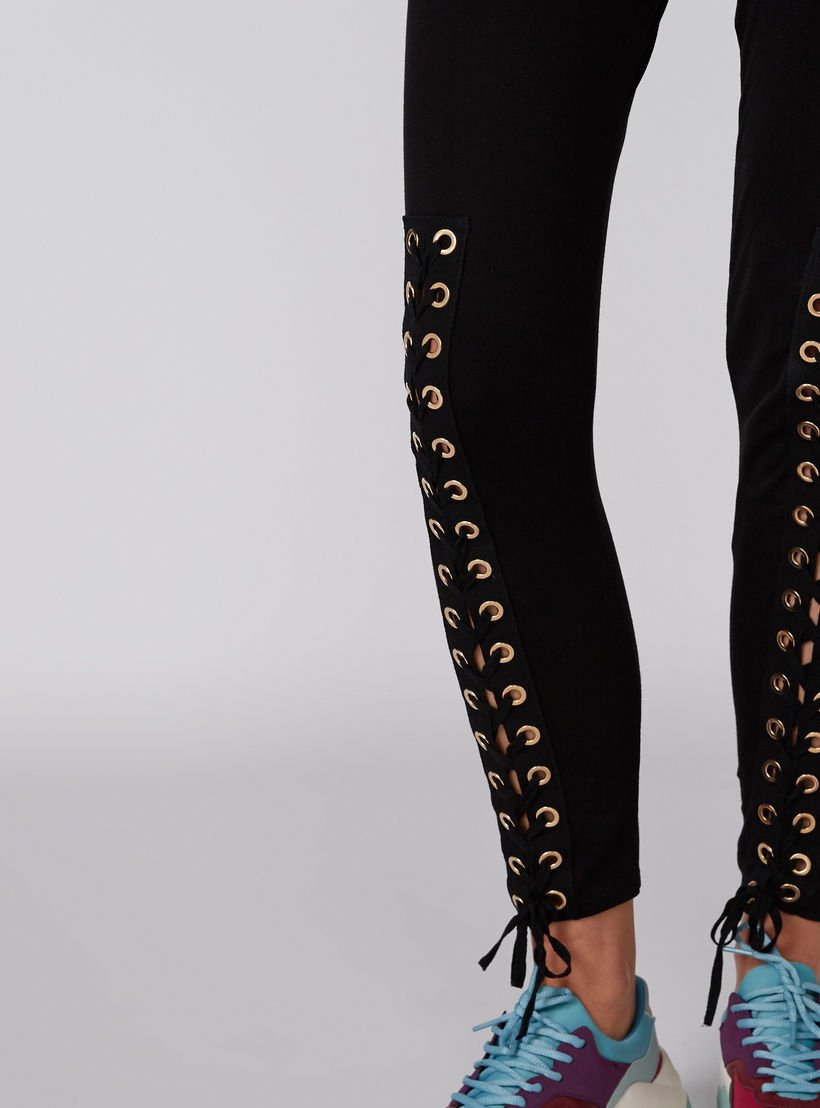 Full Length Leggings with Elasticised Waistband and Tie Ups-women-clothing-bottoms-leggings-image-3