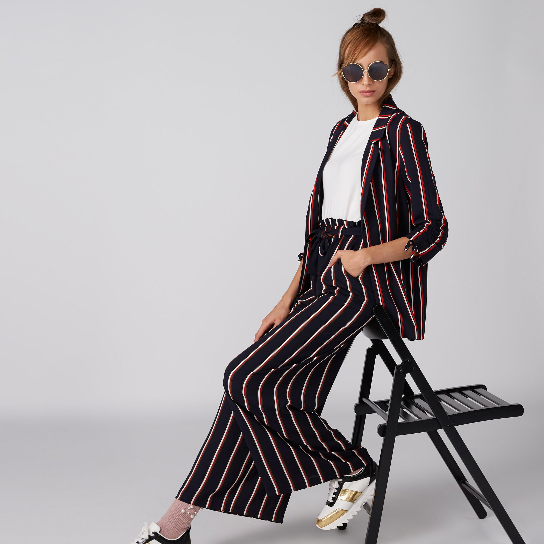Striped Jacket with Notched Lapel and Tie Ups-women-clothing-coatsandjackets-blazers-image-1
