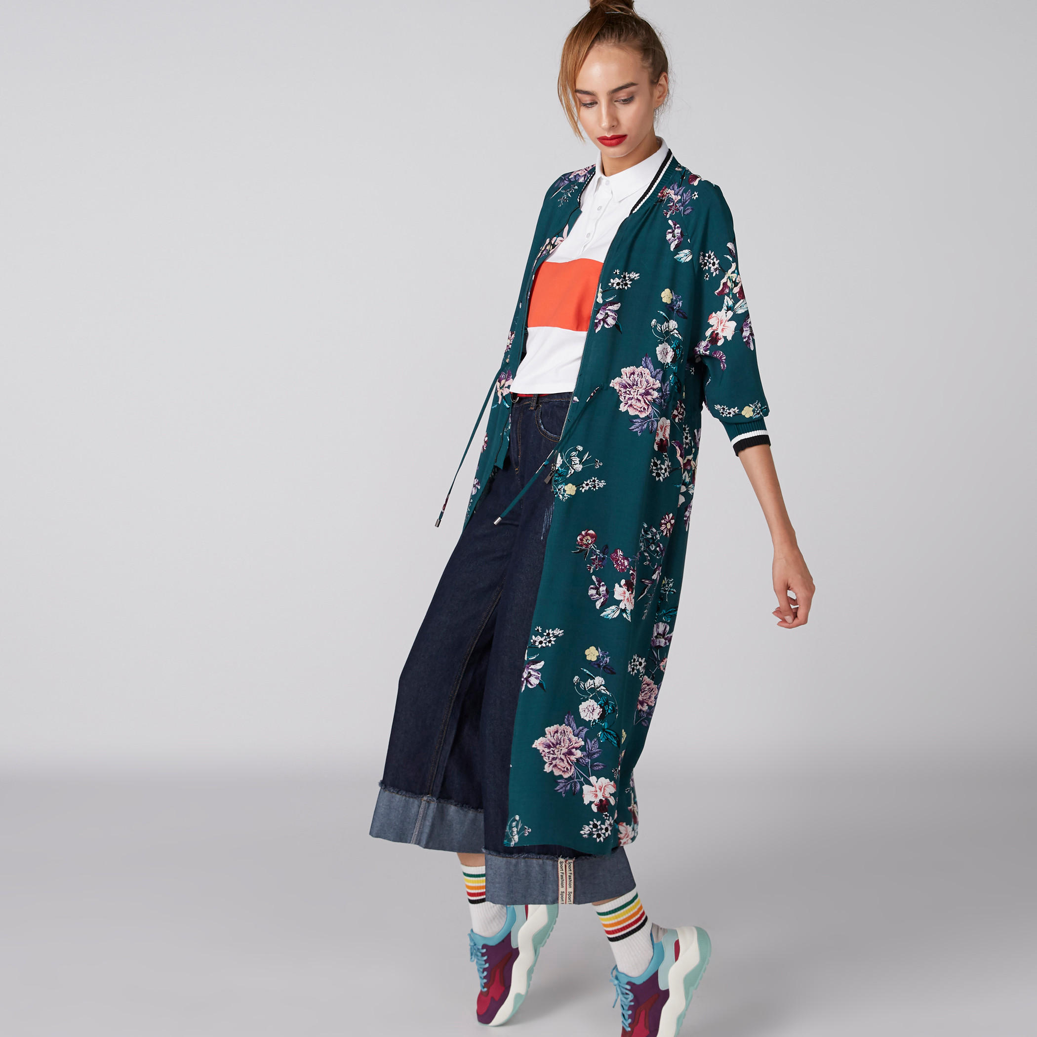 Floral Printed Longline Jacket with 3/4 Sleeves and Tie Ups-women-winterwear-coatsandjackets-jackets-image-3