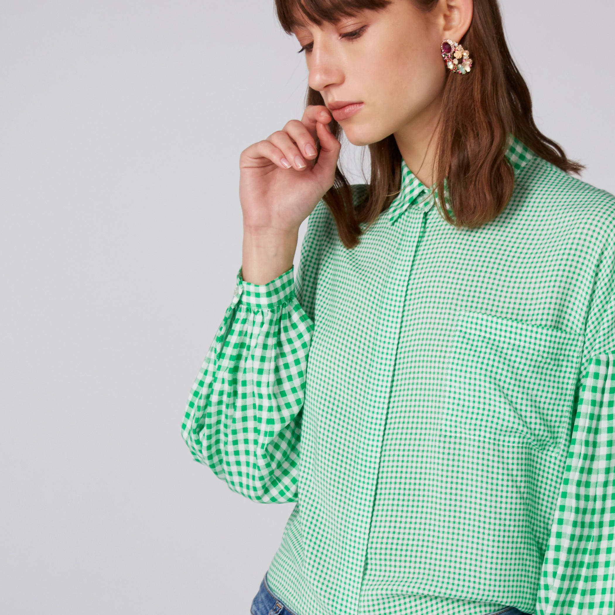 قميص كاروهات بأكمام طويلة ووصلة أزرار غير مرئية-women-clothing-shirtsandblouses-shirts-image-4