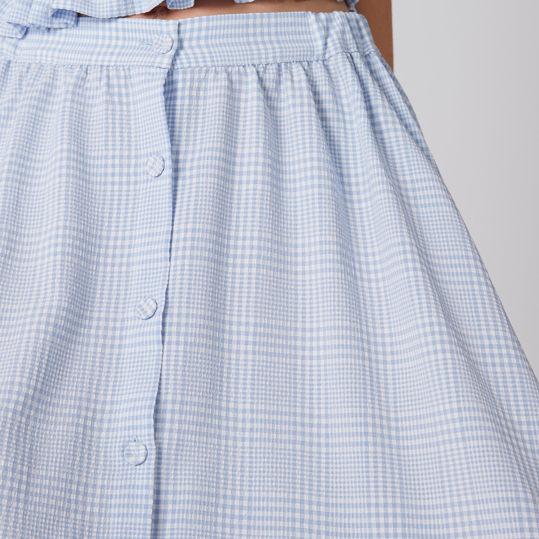 Chequered Midi Skirt with Elasticised Waistband and Button Closure-women-clothing-bottoms-skirts-image-4