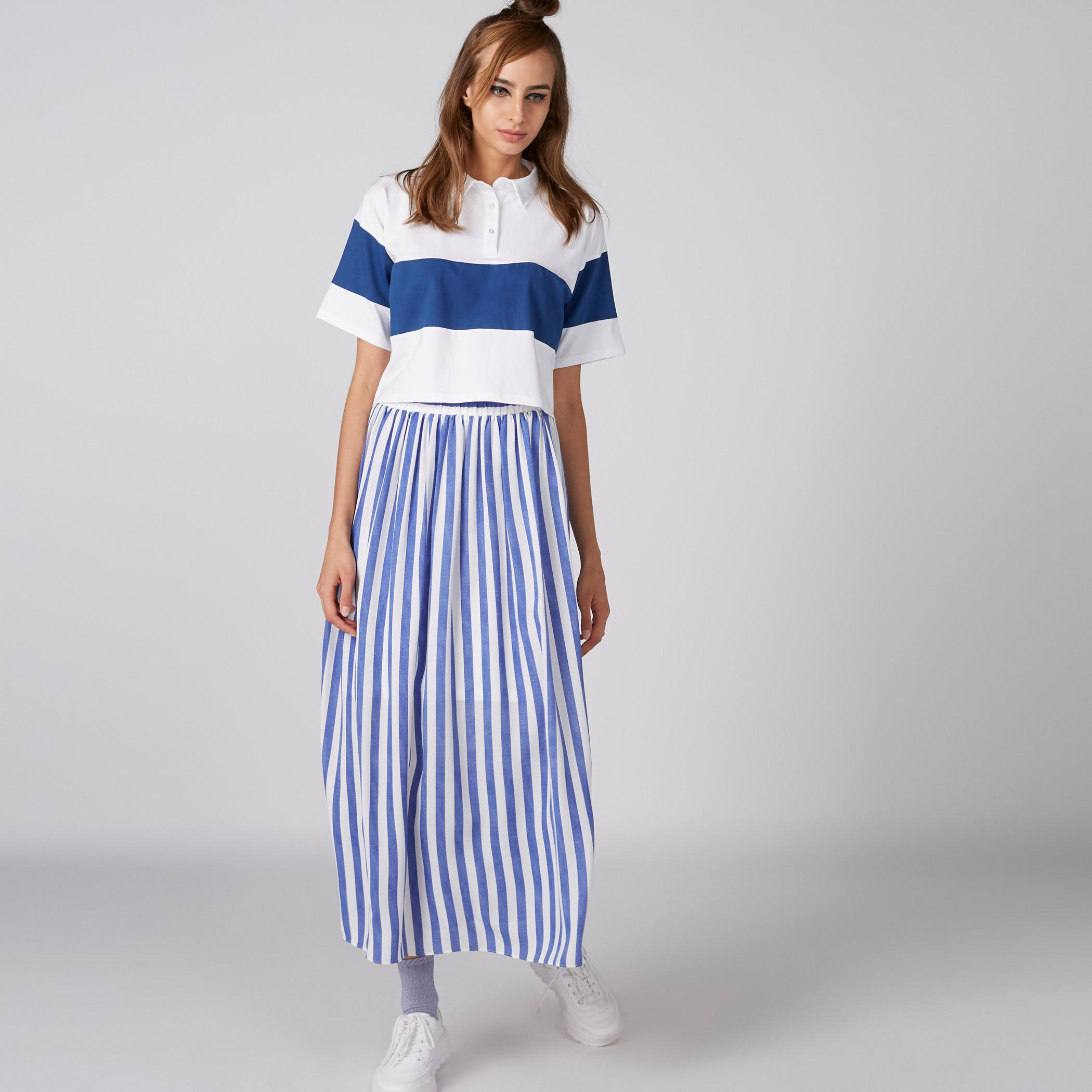 تنورة طويلة مقلمة بخصر مطّاطي-women-clothing-bottoms-skirts-image-1