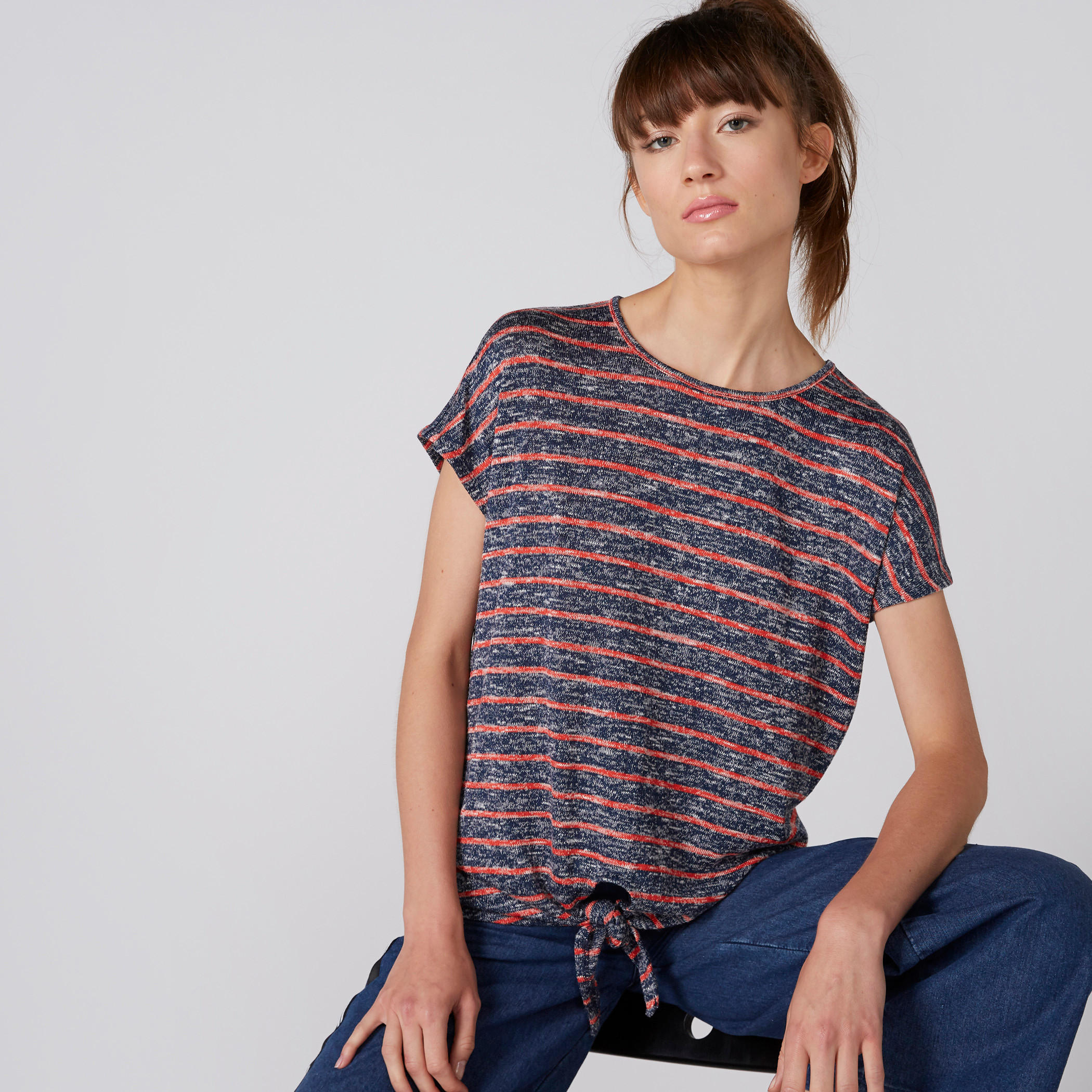 Striped Top with Extended Sleeves and Tie Ups-women-clothing-tshirts-image-3