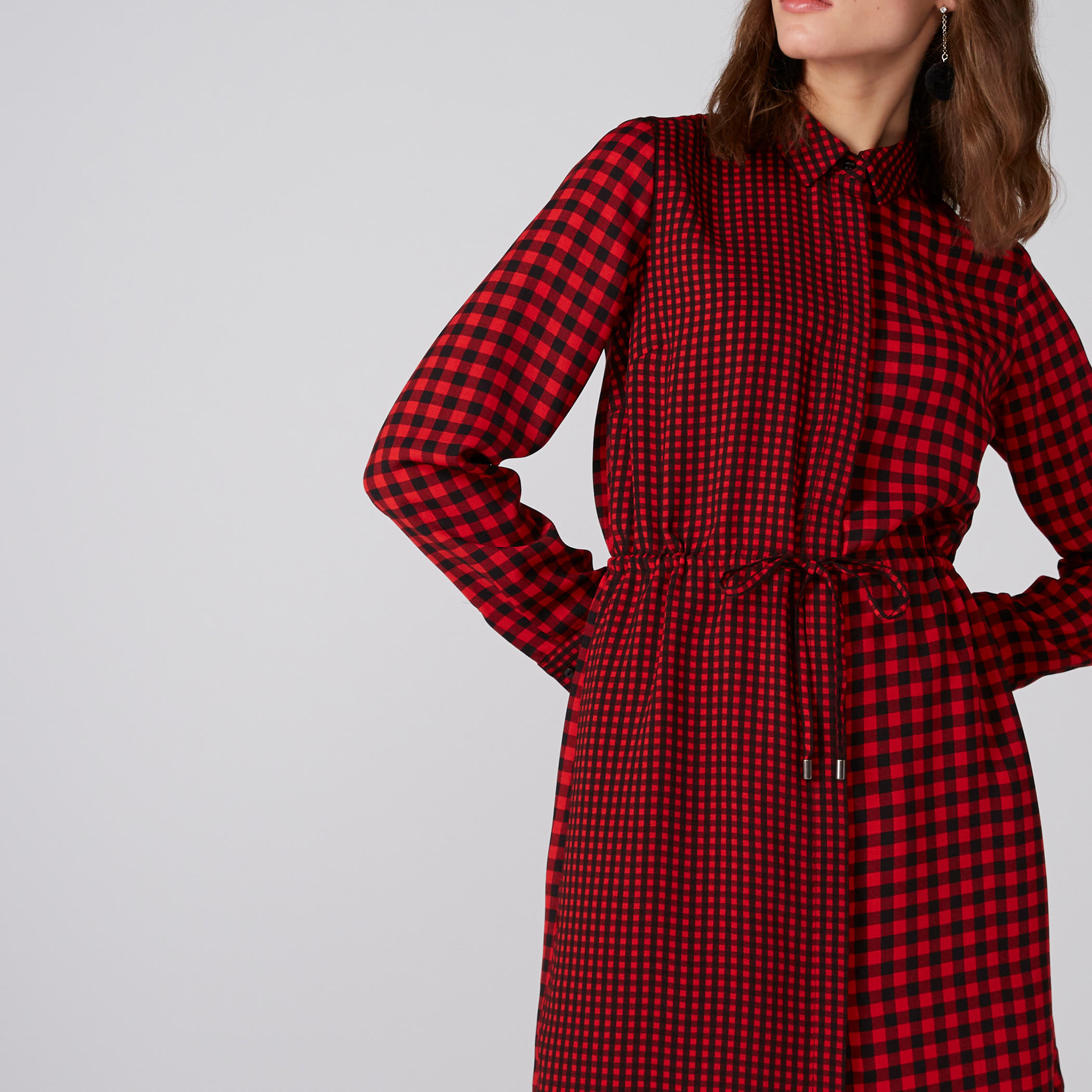 Chequered Shirt Dress with Long Sleeves and Tie Ups-women-clothing-dresses-image-4
