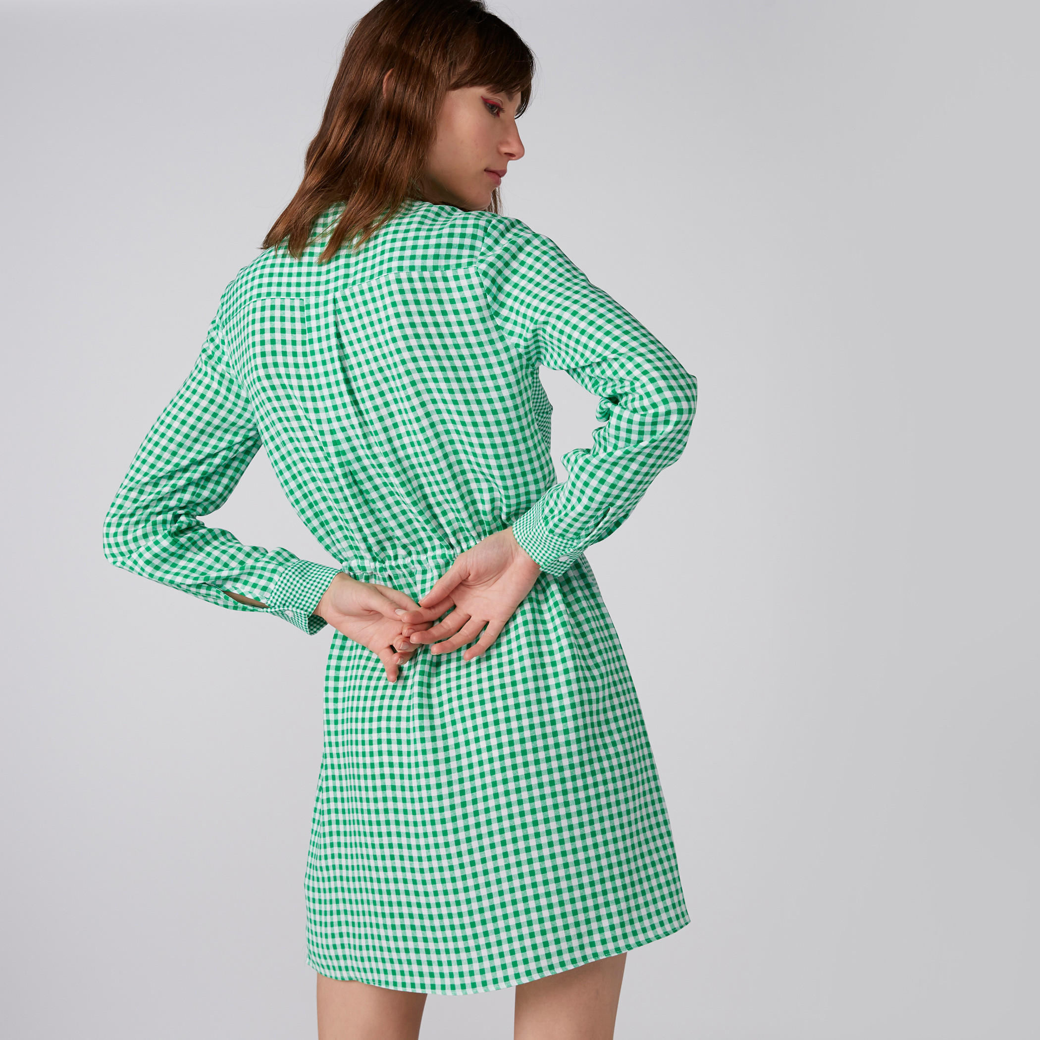 فستان قميص كاروهات بأكمام طويلة وأربطة-women-clothing-dresses-image-2