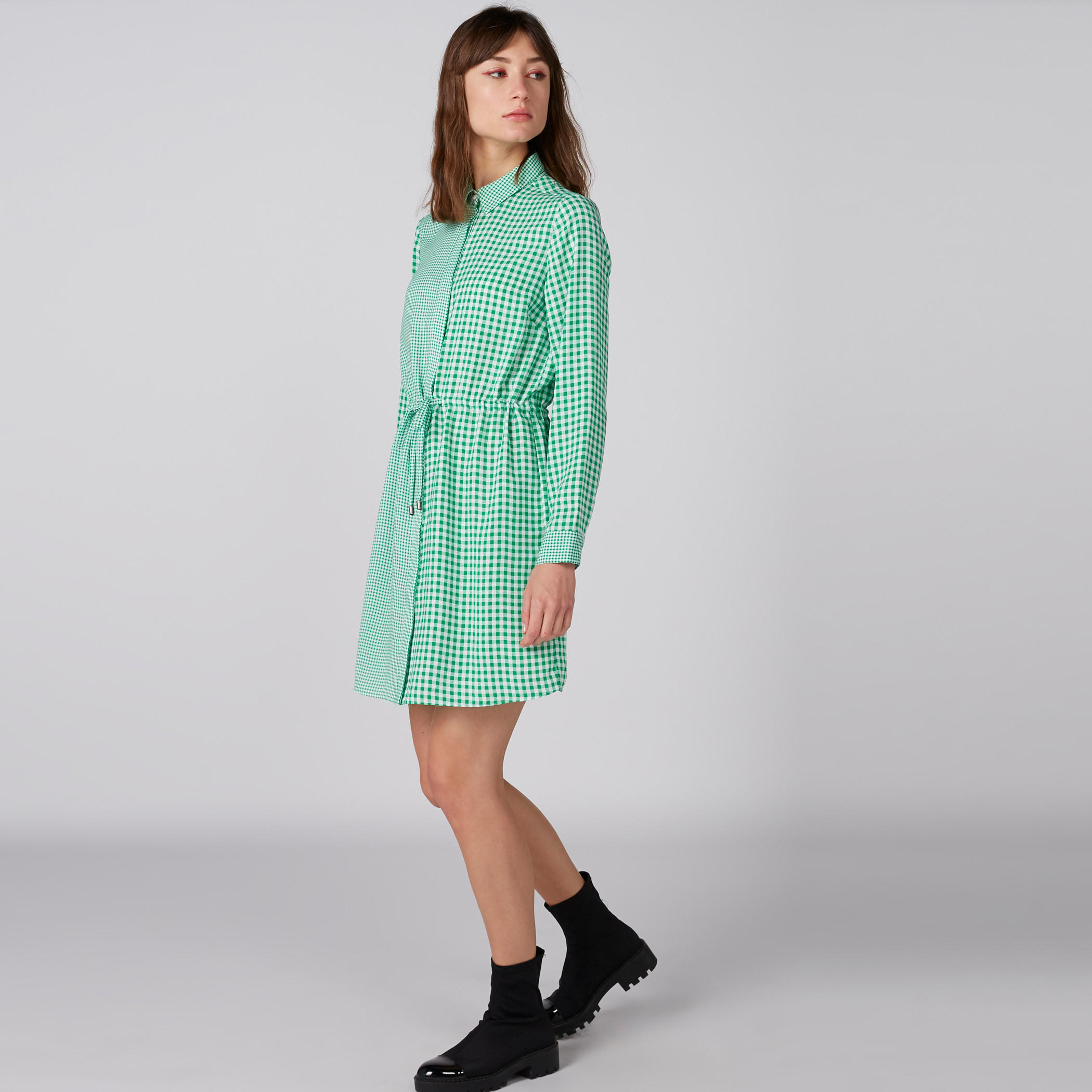 فستان قميص كاروهات بأكمام طويلة وأربطة-women-clothing-dresses-image-3
