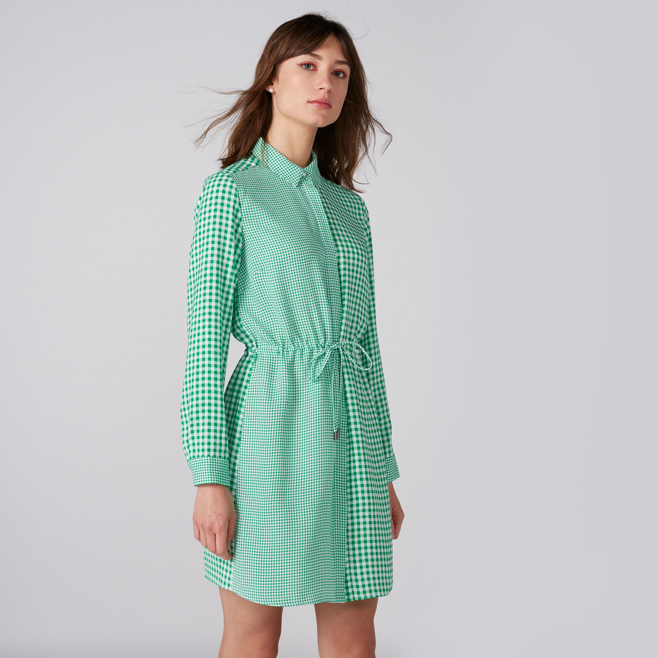فستان قميص كاروهات بأكمام طويلة وأربطة-women-clothing-dresses-image-4