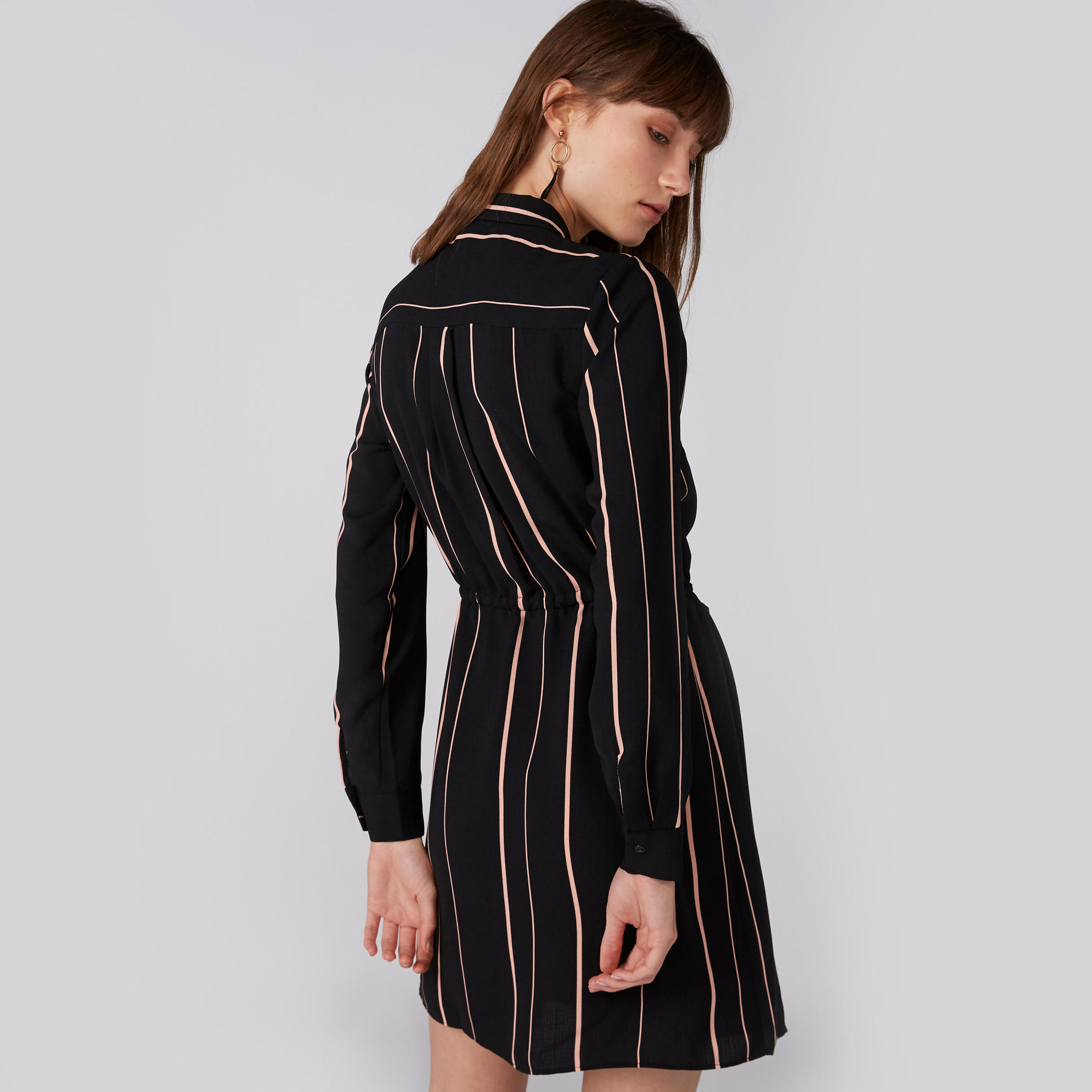 فستان قميص مقلم بأكمام طويلة وأربطة-women-clothing-dresses-image-2