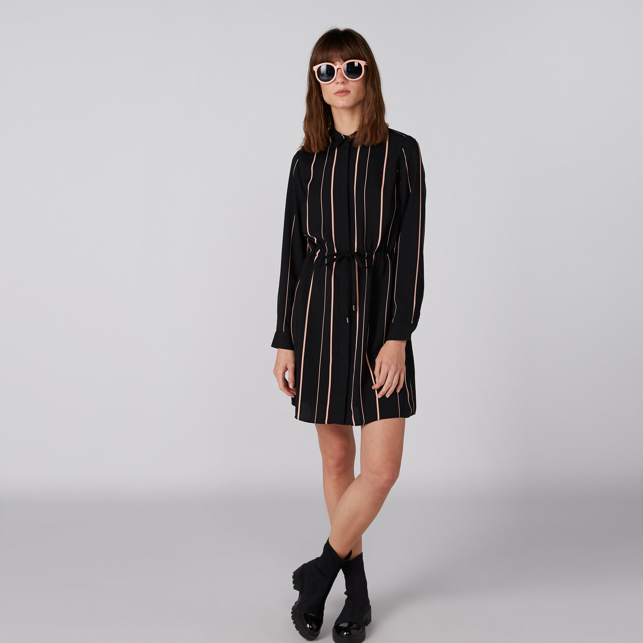 فستان قميص مقلم بأكمام طويلة وأربطة-women-clothing-dresses-image-3