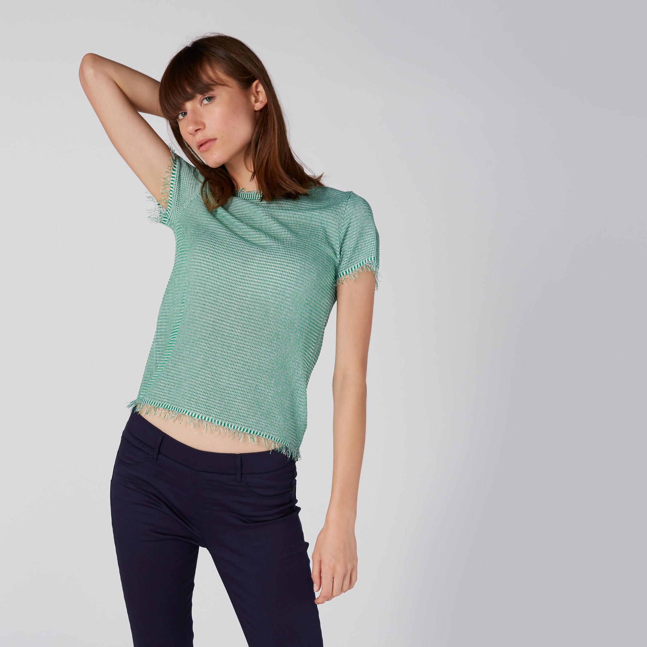 بلوزة بياقة مستديرة وأكمام قصيرة-women-clothing-shirtsandblouses-blouses-image-2