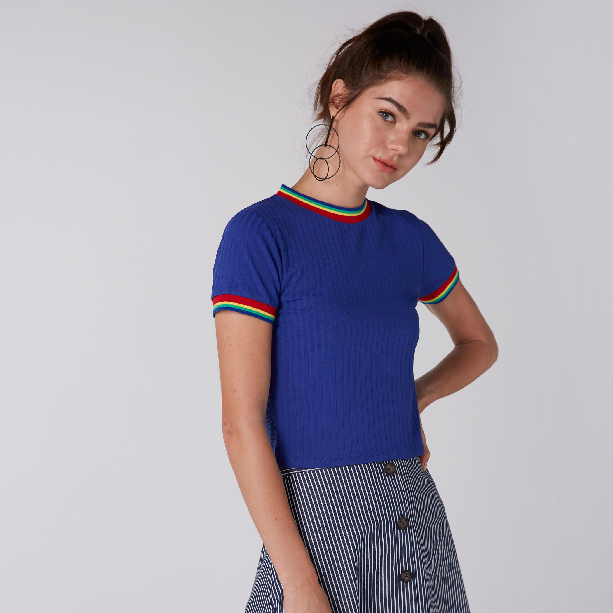 Ribbed Crop T-Shirt with Short Sleeves-women-clothing-tshirts-image-4
