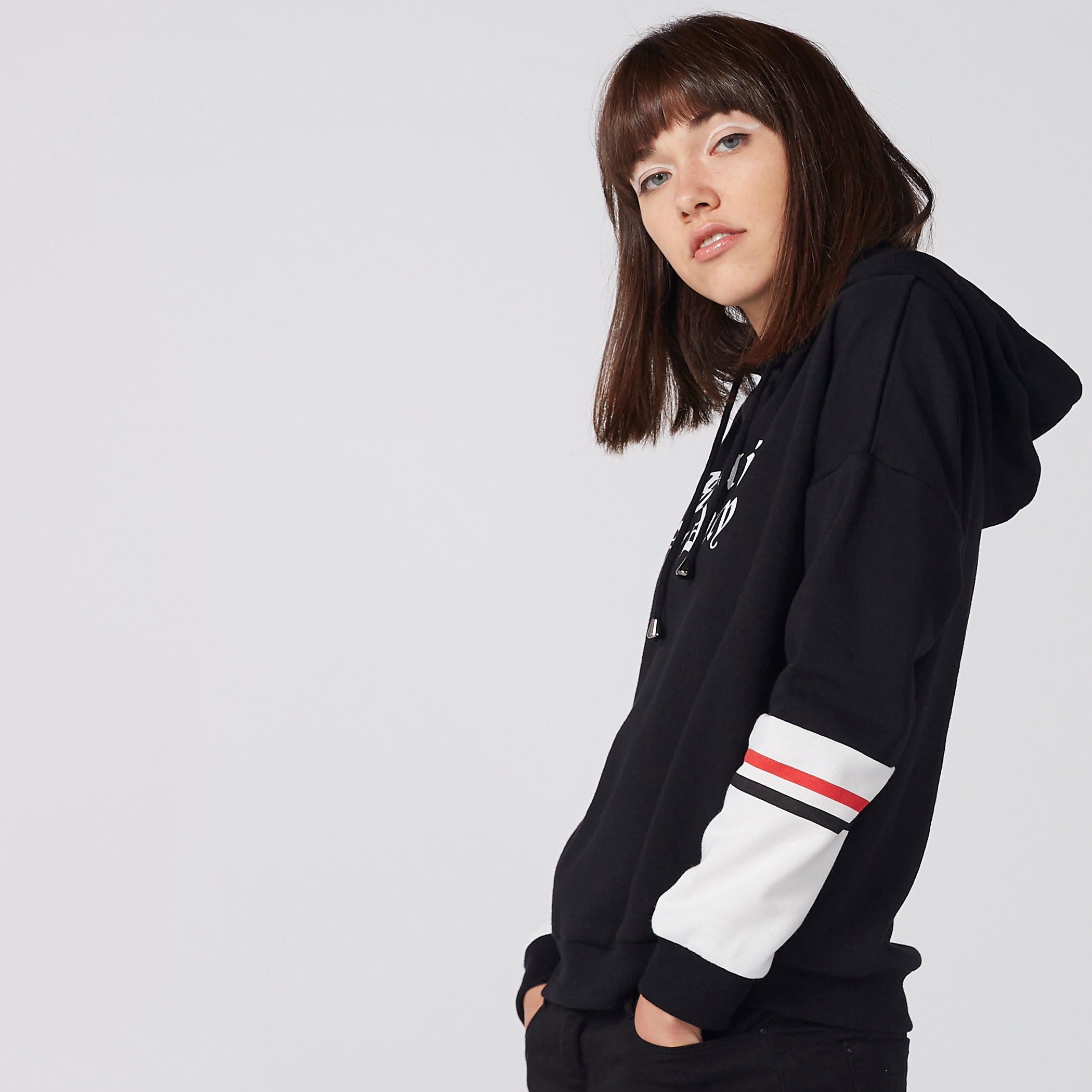 Printed Sweatshirt with Drop Shoulder Sleeves and Hood-women-winterwear-hoodiesandsweatshirts-hoodies-image-2