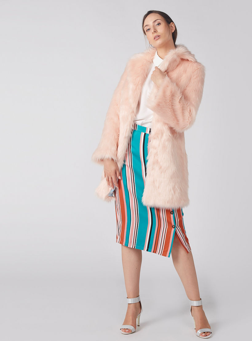 تنورة ضيّقة متوسطة الطول بتصميم مقلّم وأزرار-women-clothing-bottoms-skirts-image-4