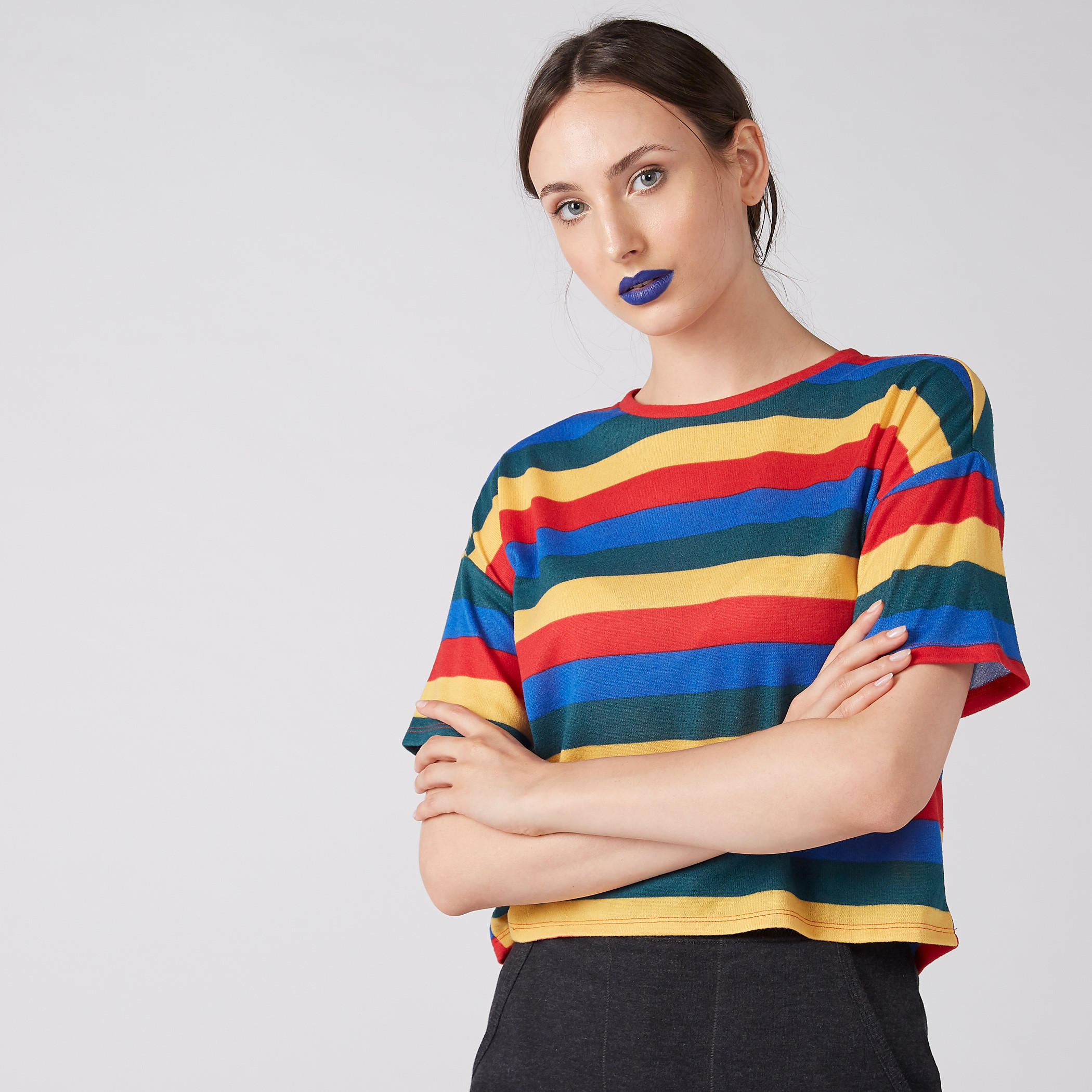 Striped T-Shirt with Drop Shoulder Sleeves-women-clothing-tshirts-image-1