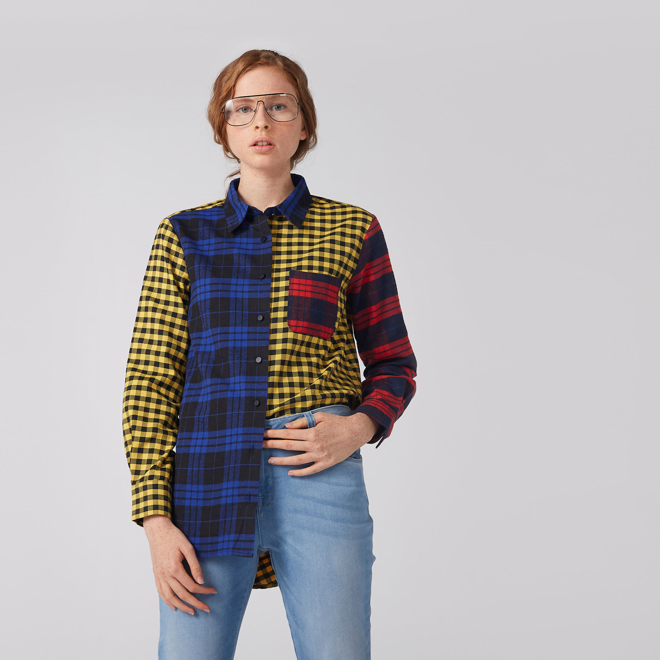 قميص كاروهات بأكمام طويلة وحوّاف غير مستوية-women-clothing-shirtsandblouses-shirts-image-2