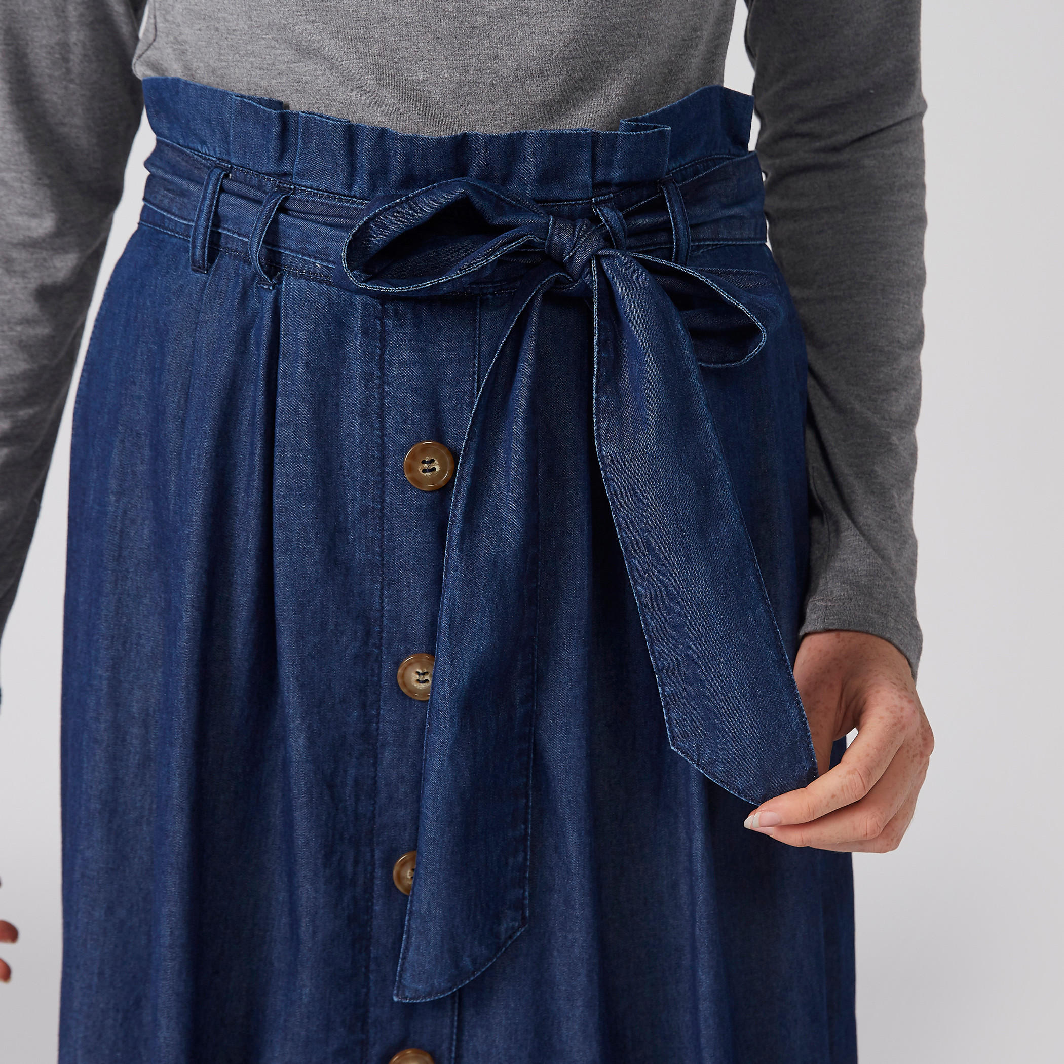 تنورة ميدي آيه لاين بخصر بيبرباج وزر-women-clothing-bottoms-skirts-image-3