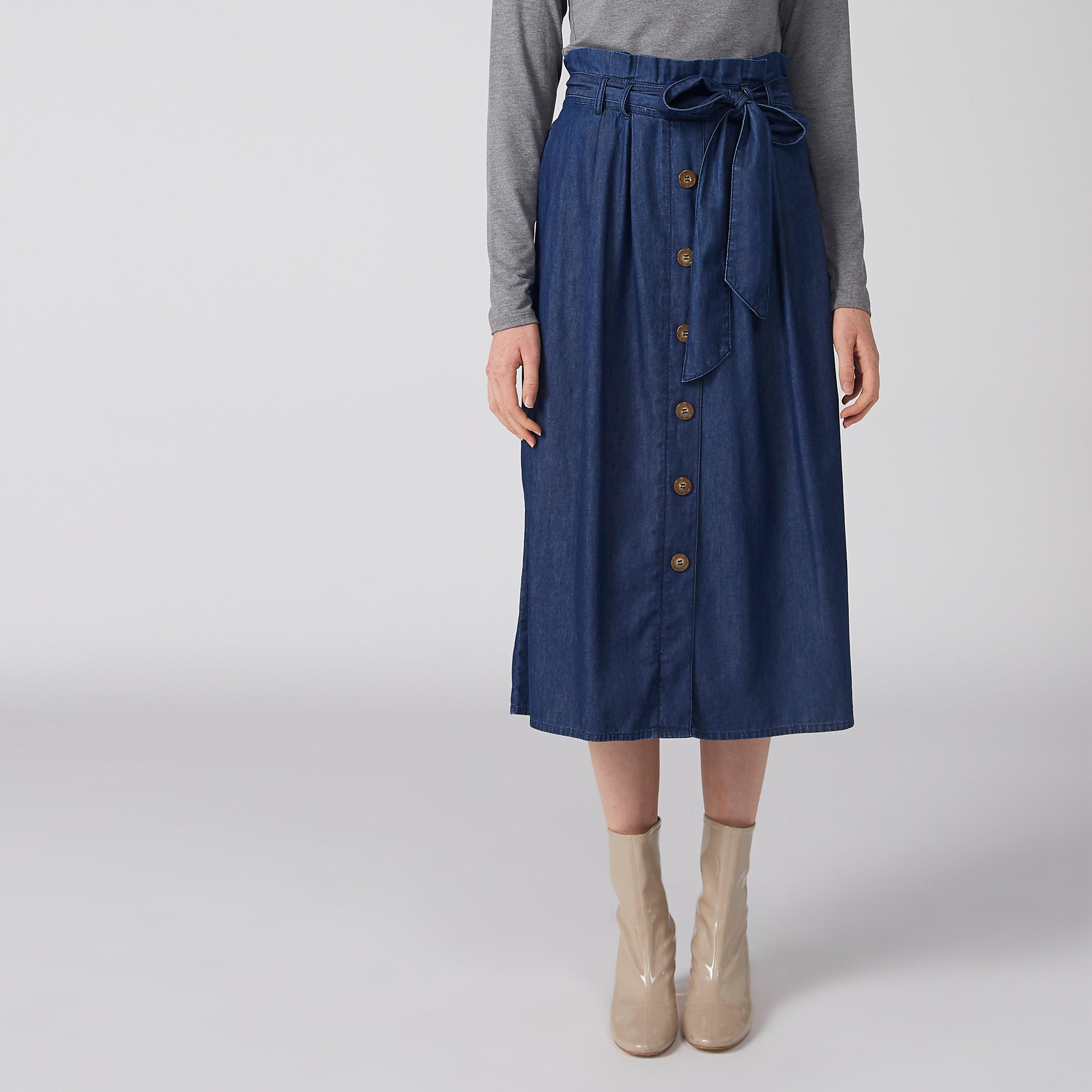 تنورة ميدي آيه لاين بخصر بيبرباج وزر-women-clothing-bottoms-skirts-image-4