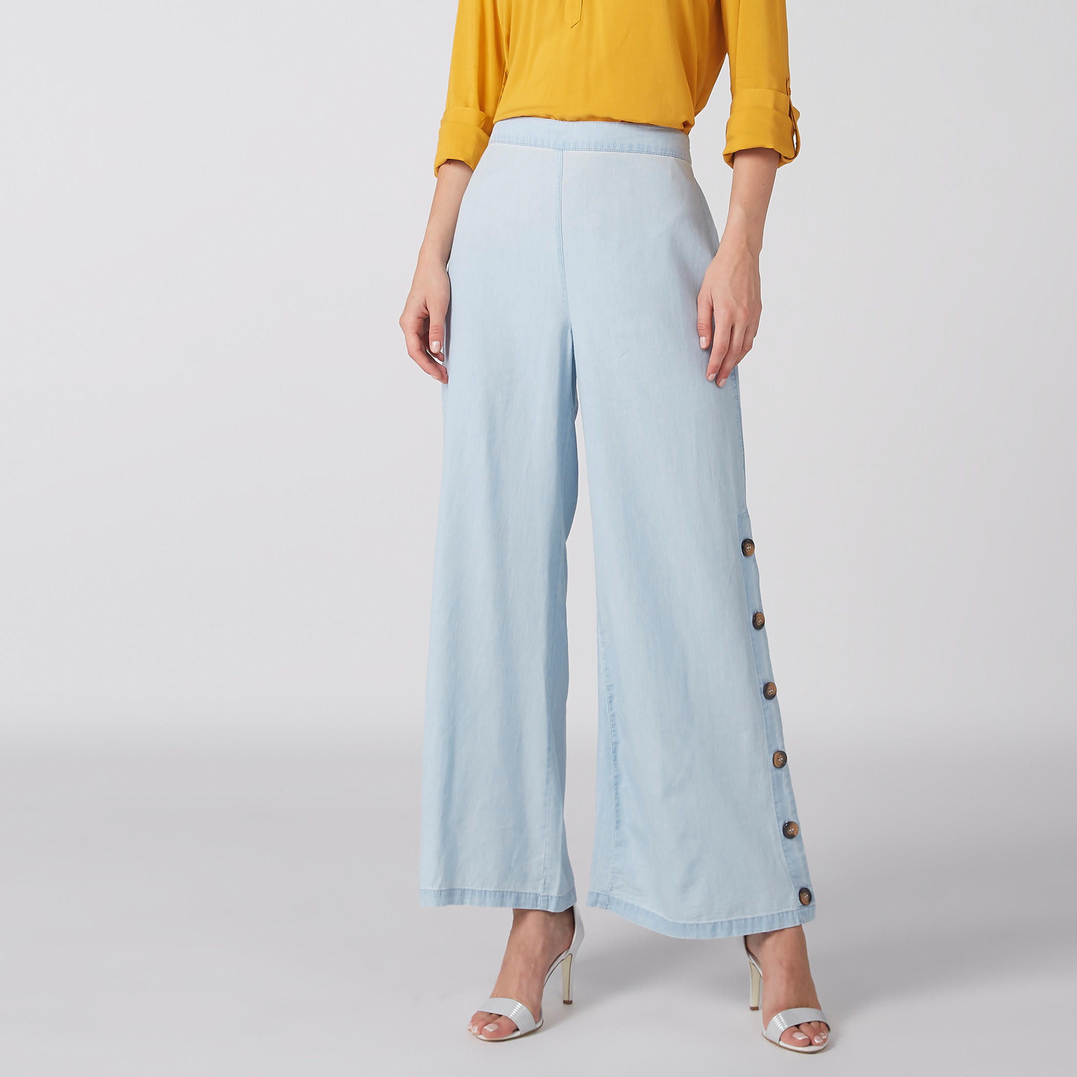 بنطال بالازو بخصر مطاطي وأزرار-women-clothing-bottoms-trousers-image-3