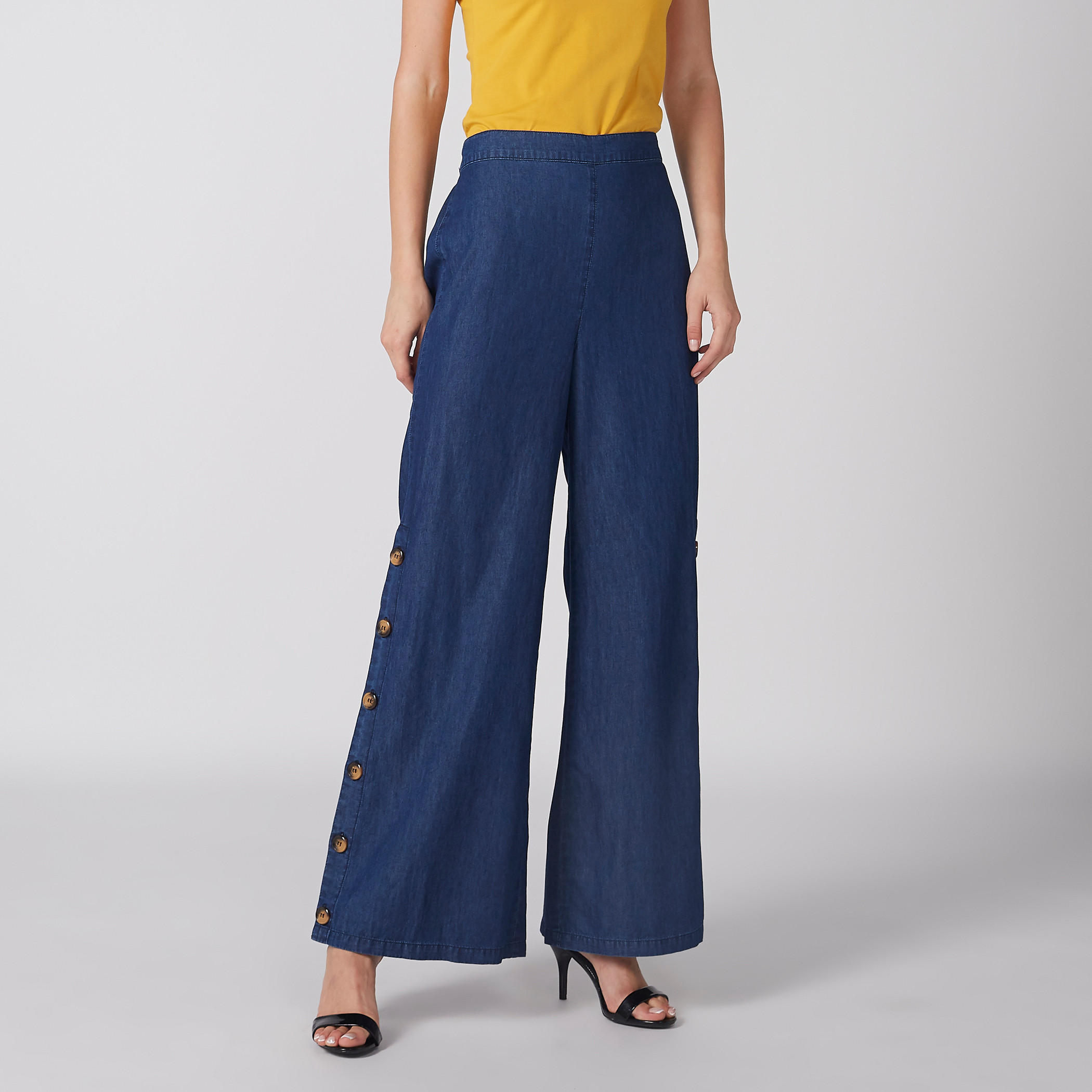 بنطال بالازو بخصر مطاطي وأزرار-women-clothing-bottoms-trousers-image-3