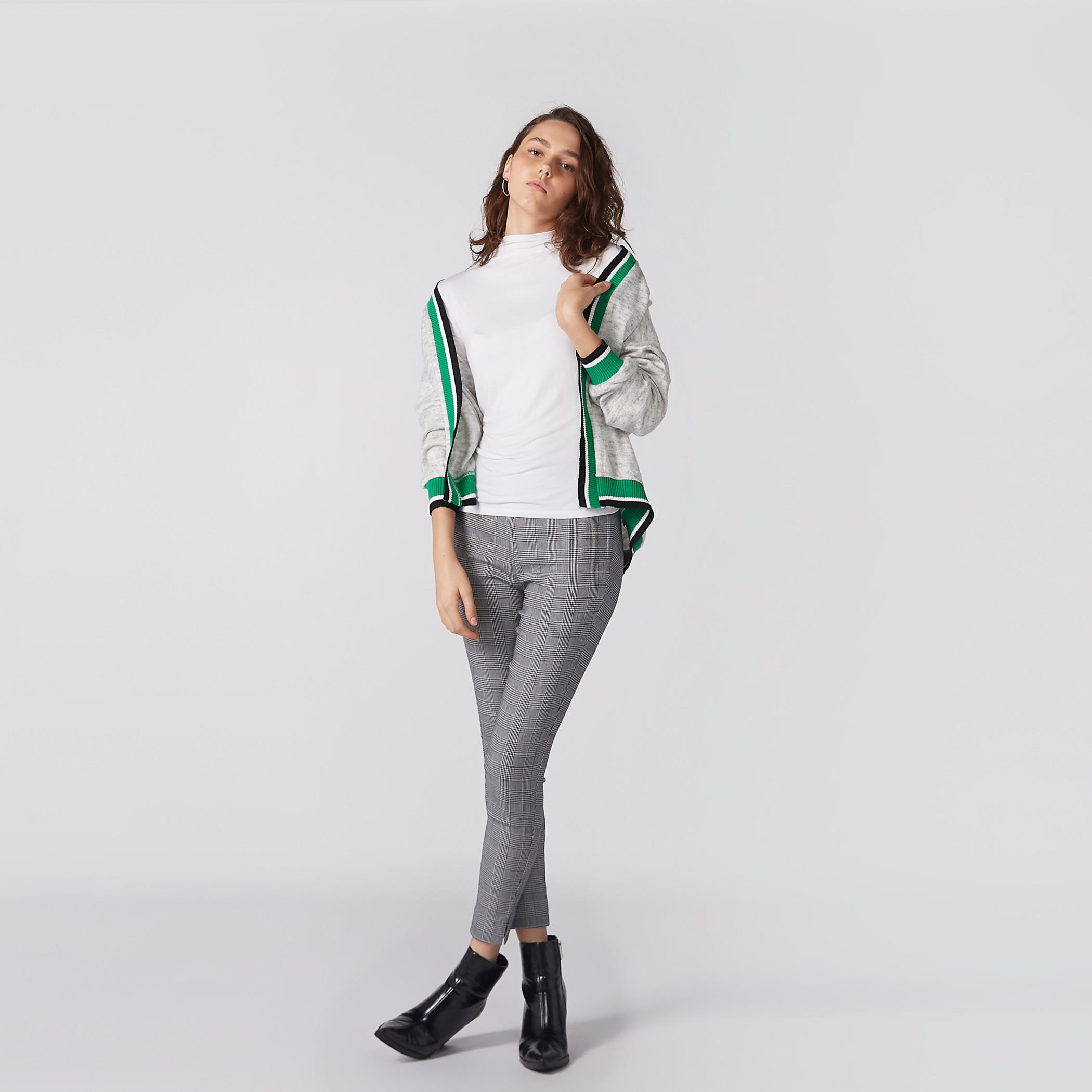 Melange Open Front Cardigan with Cuffed Long Sleeves-women-winterwear-cardigansandjumpers-cardigans-image-2