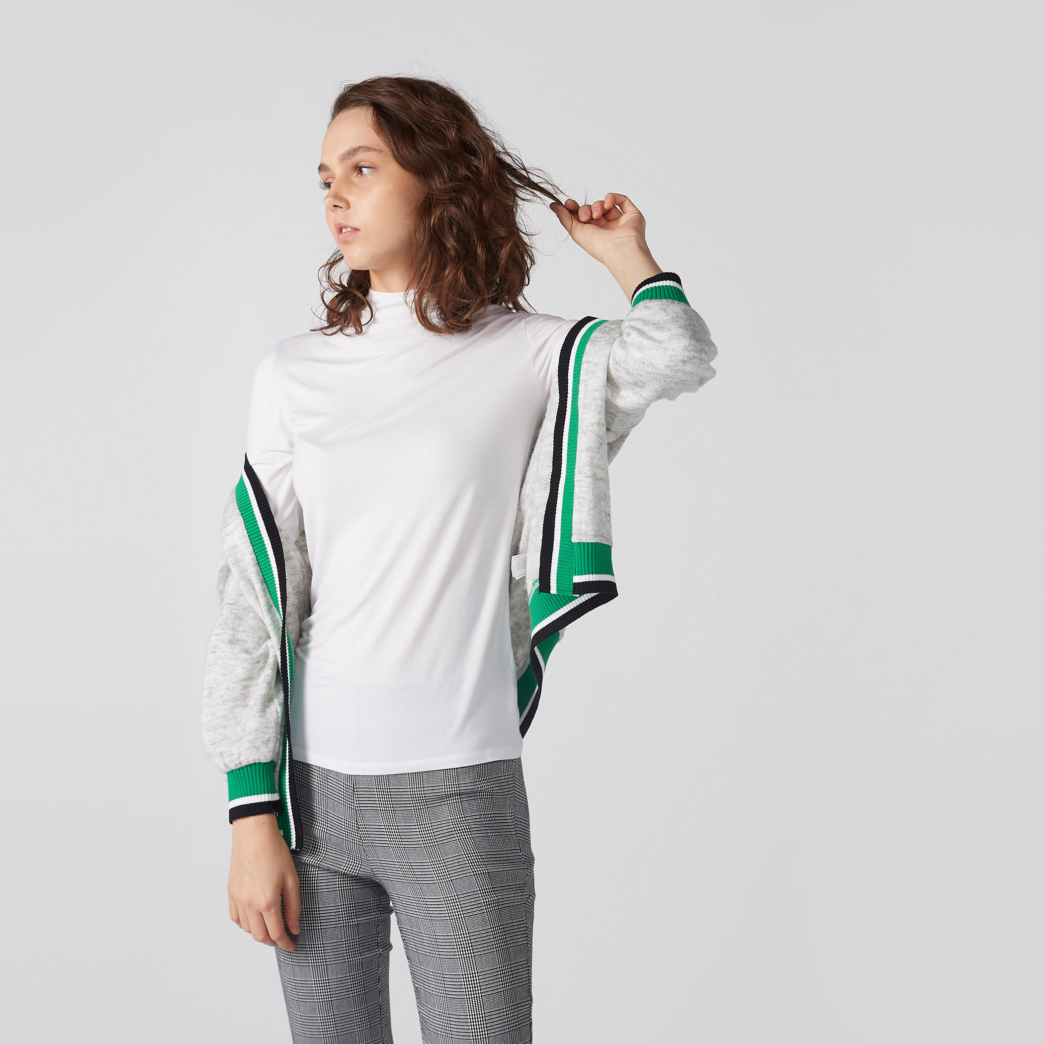 Melange Open Front Cardigan with Cuffed Long Sleeves-women-winterwear-cardigansandjumpers-cardigans-image-5