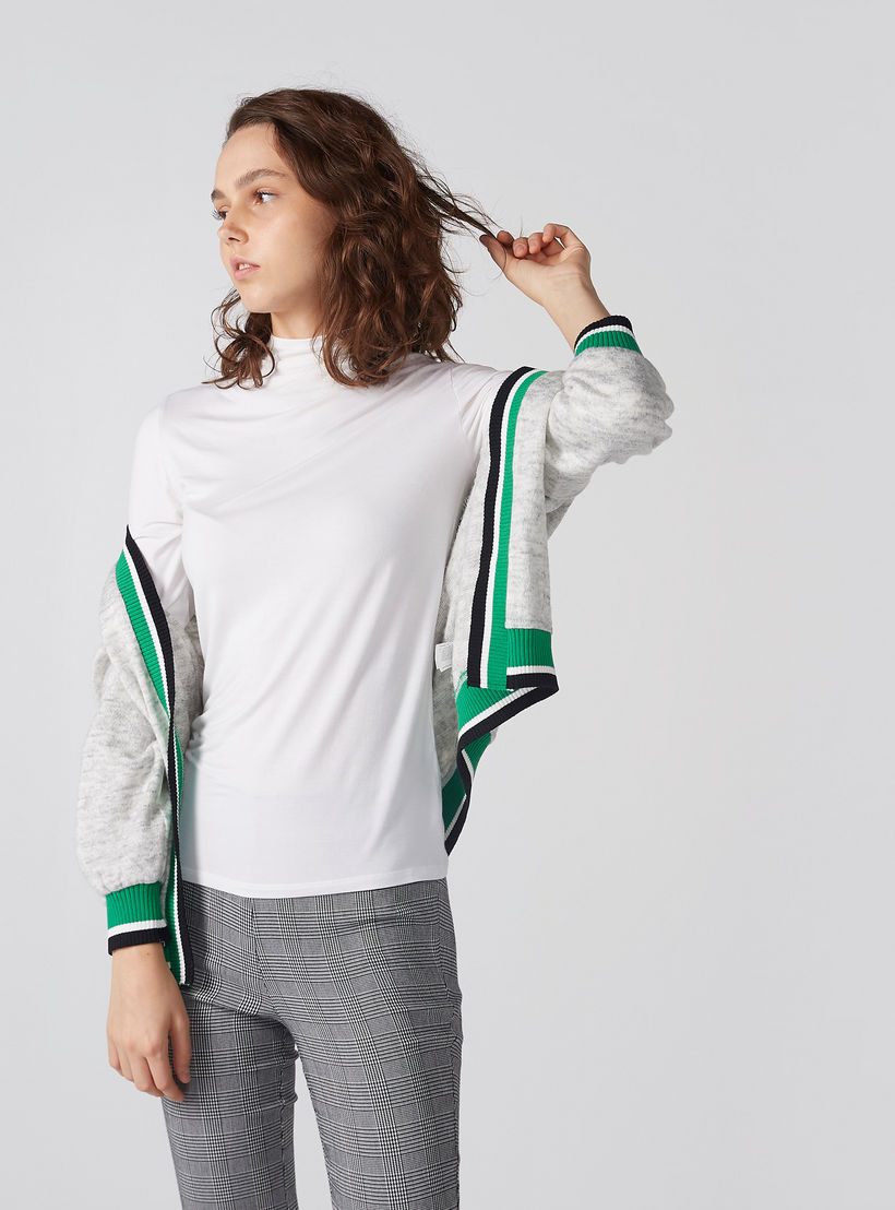 Melange Open Front Cardigan with Cuffed Long Sleeves-women-winterwear-cardigansandjumpers-cardigans-image-5