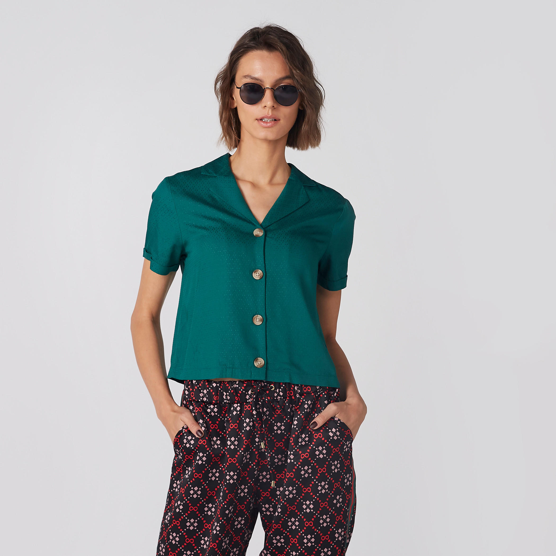 Short Sleeves Crop Shirt with Complete Placket-women-clothing-shirtsandblouses-shirts-image-1