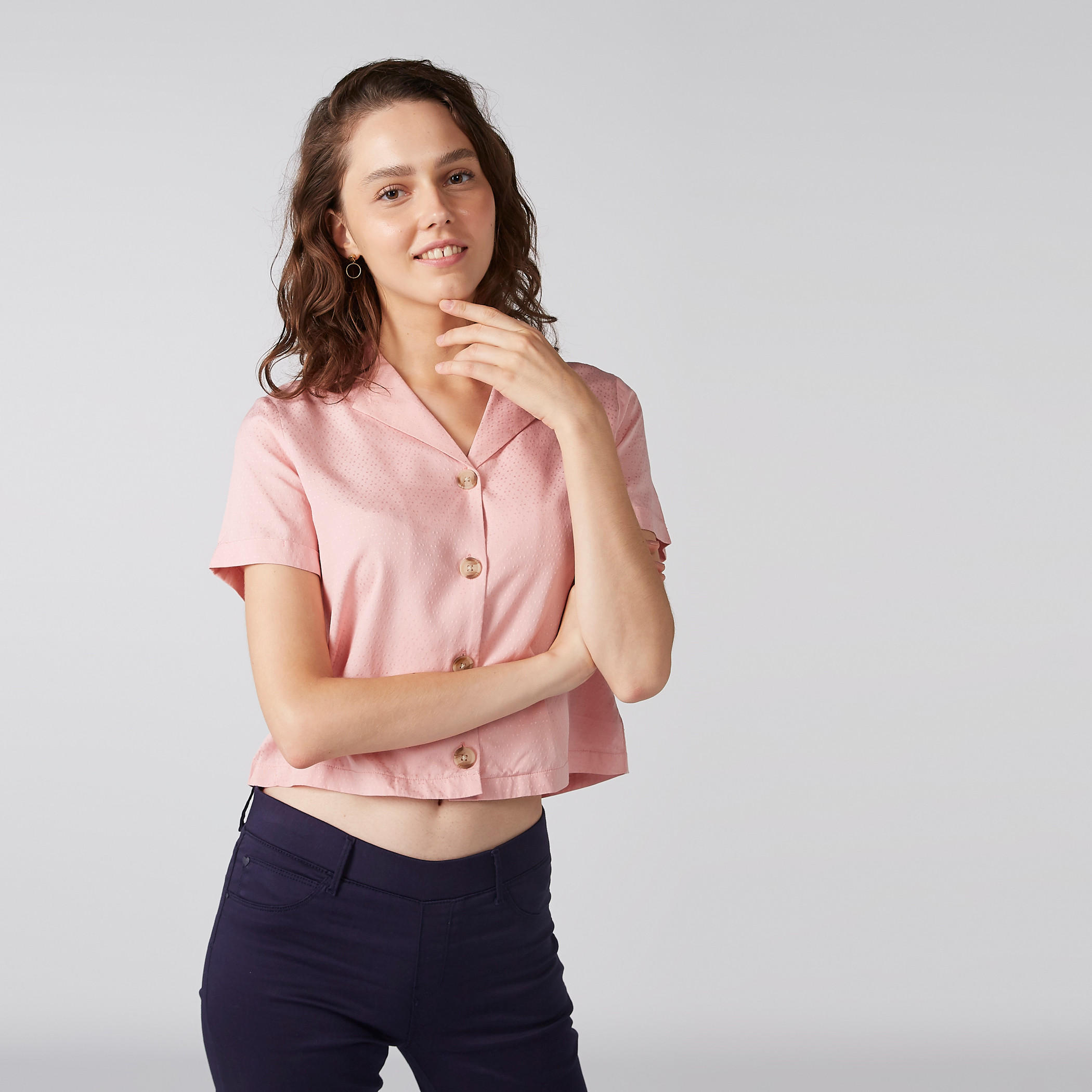 Textured Shirt with Short Sleeves-women-clothing-shirtsandblouses-shirts-image-1