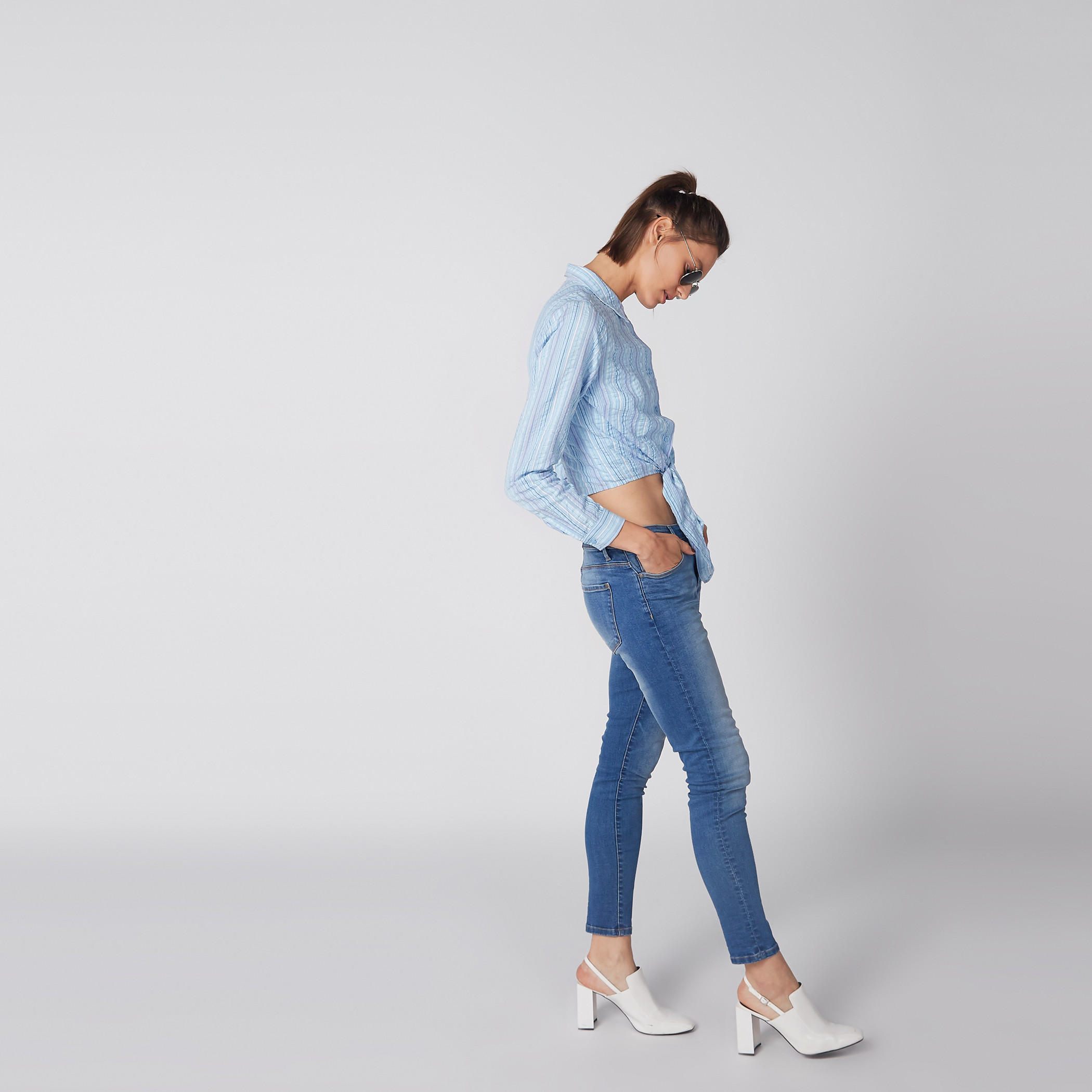 Striped Crop Shirt with Long Sleeves and Knot Detail-women-clothing-shirtsandblouses-shirts-image-2