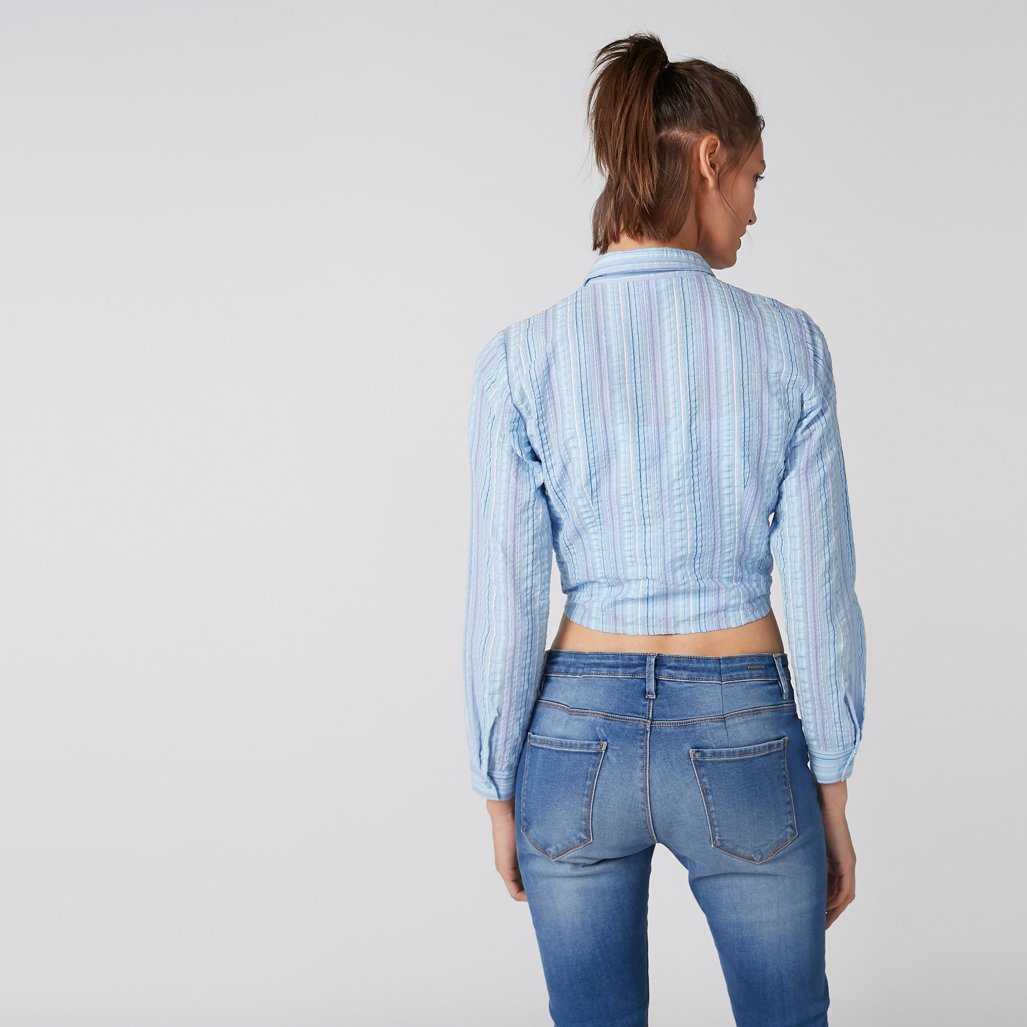 Striped Crop Shirt with Long Sleeves and Knot Detail-women-clothing-shirtsandblouses-shirts-image-3