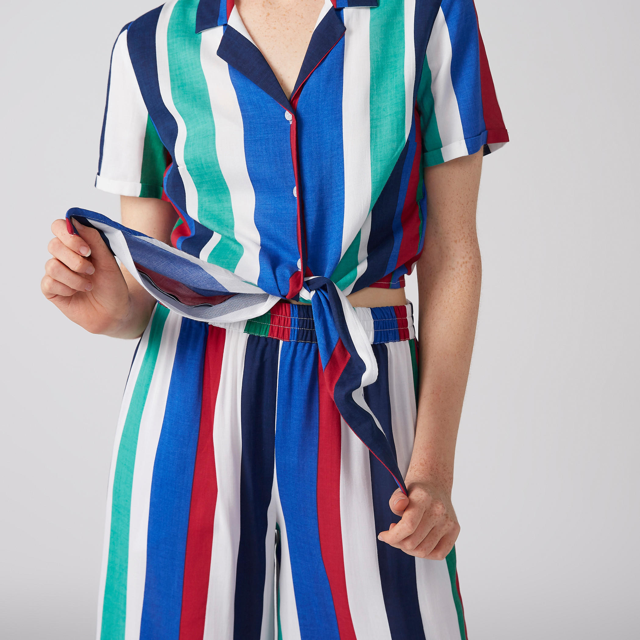 Striped Crop Shirt with Short Sleeves and Tie Ups-women-clothing-shirtsandblouses-shirts-image-3
