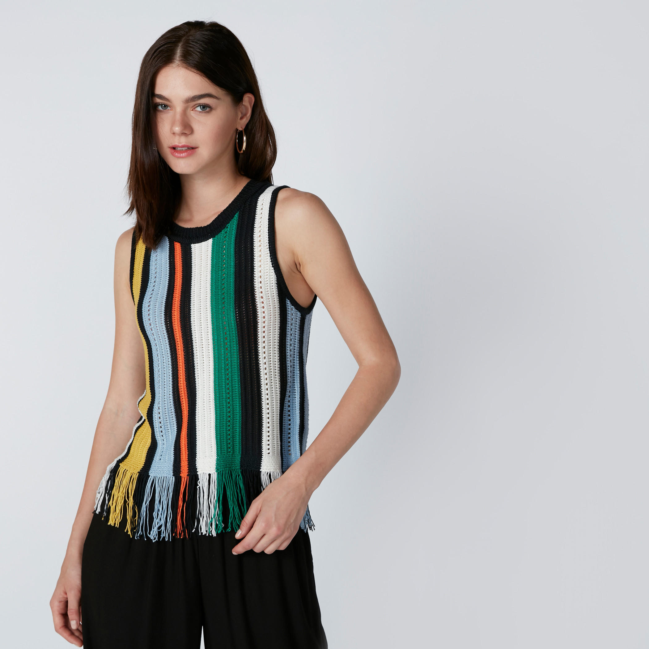 Striped Sleeveless Top with Fringes-women-clothing-shirtsandblouses-blouses-image-1