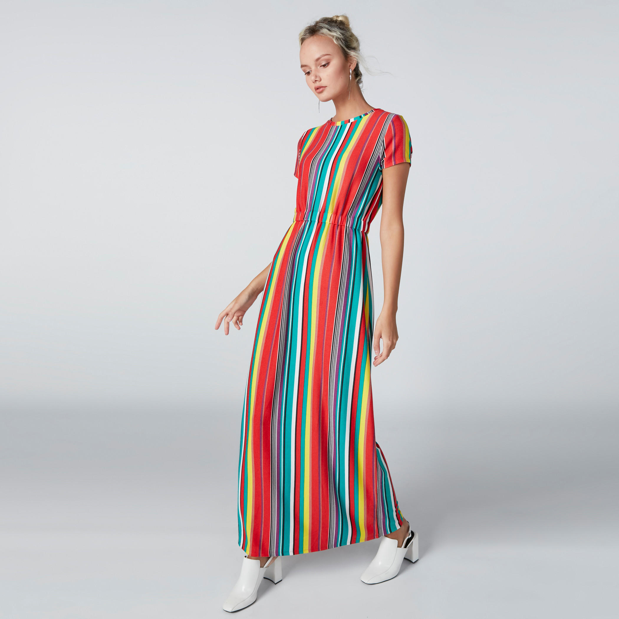 فستان ماكسي مقلّم بأكمام قصيرة-women-clothing-dresses-image-2