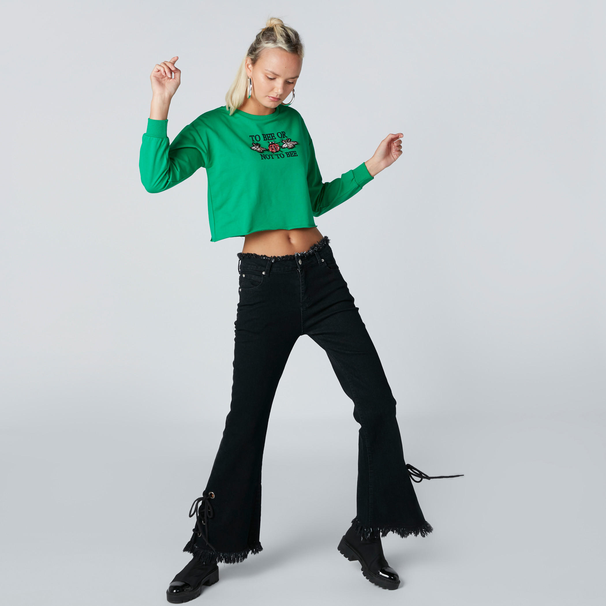Printed Crop Top with Long Sleeves and Embellishment-women-clothing-tshirts-image-3