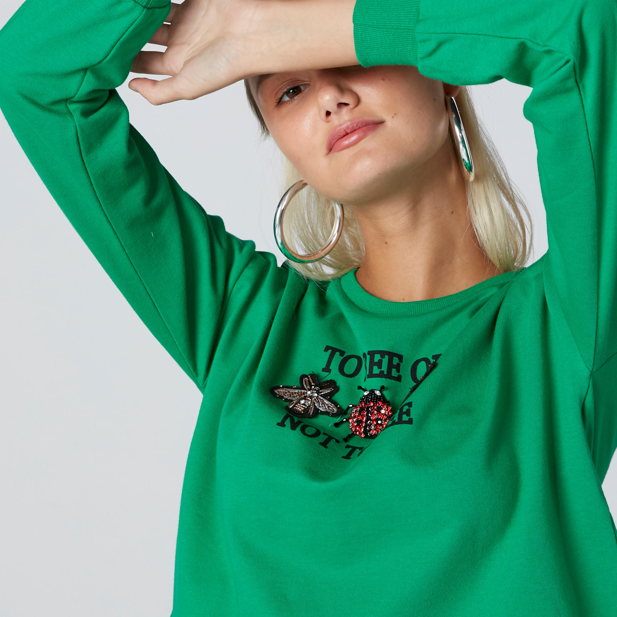 Printed Crop Top with Long Sleeves and Embellishment-women-clothing-tshirts-image-4