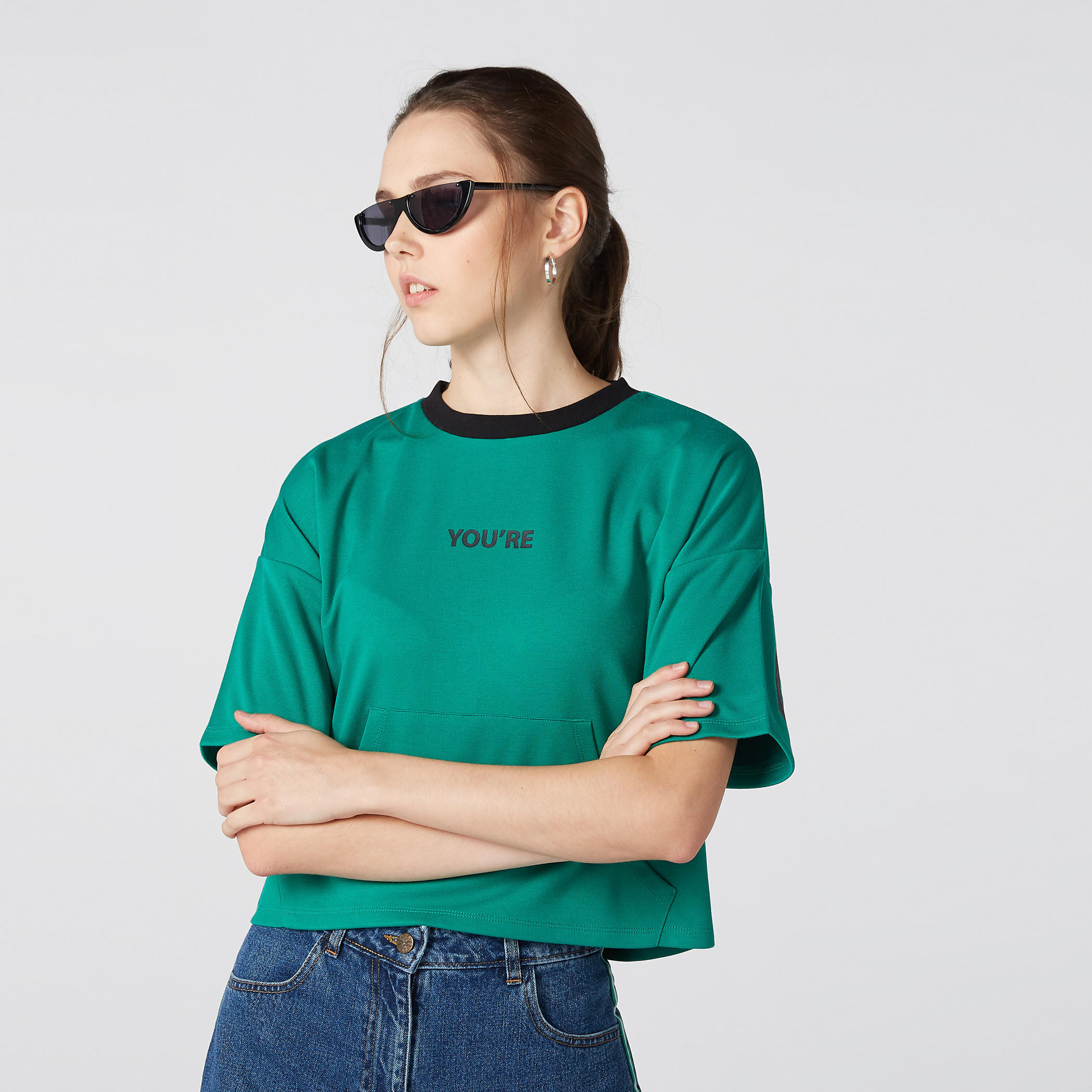 تيشيرت فضفاض بأكمام قصيرة وطبعات يو آر رايت-women-clothing-tshirts-image-1