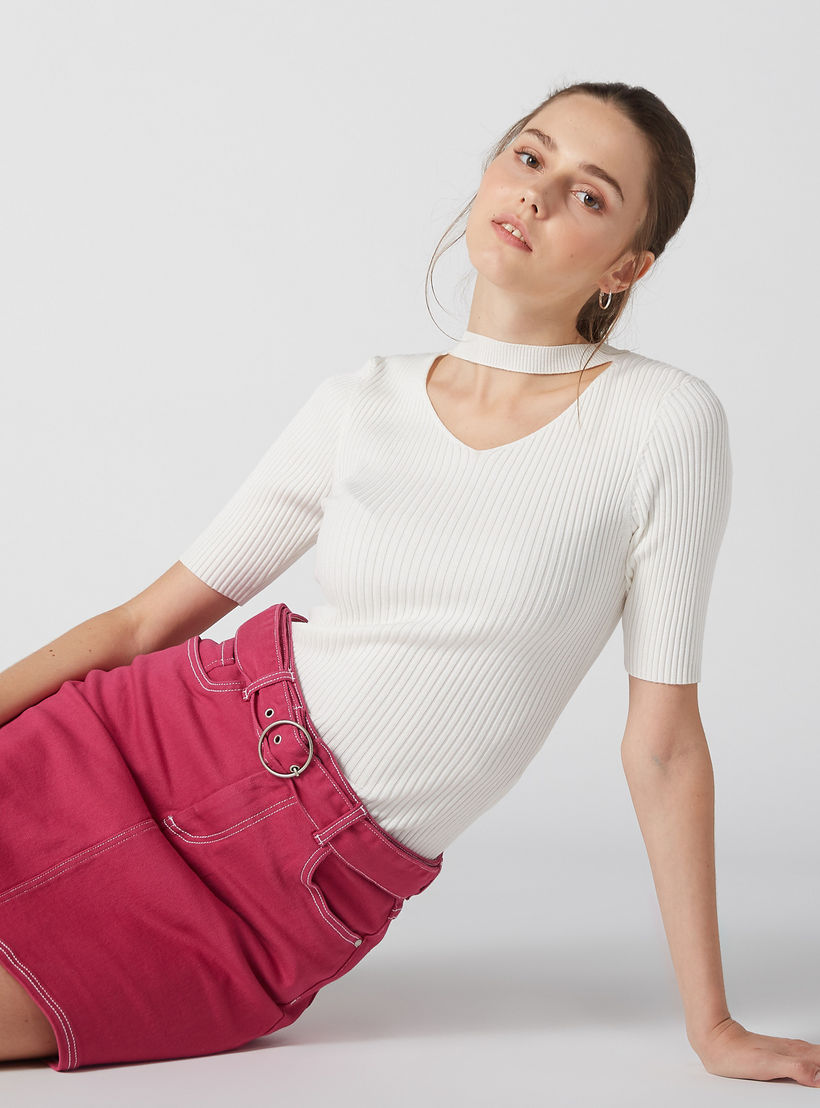 بلوزة بياقة طوق وأكمام قصيرة-women-clothing-tshirts-image-2