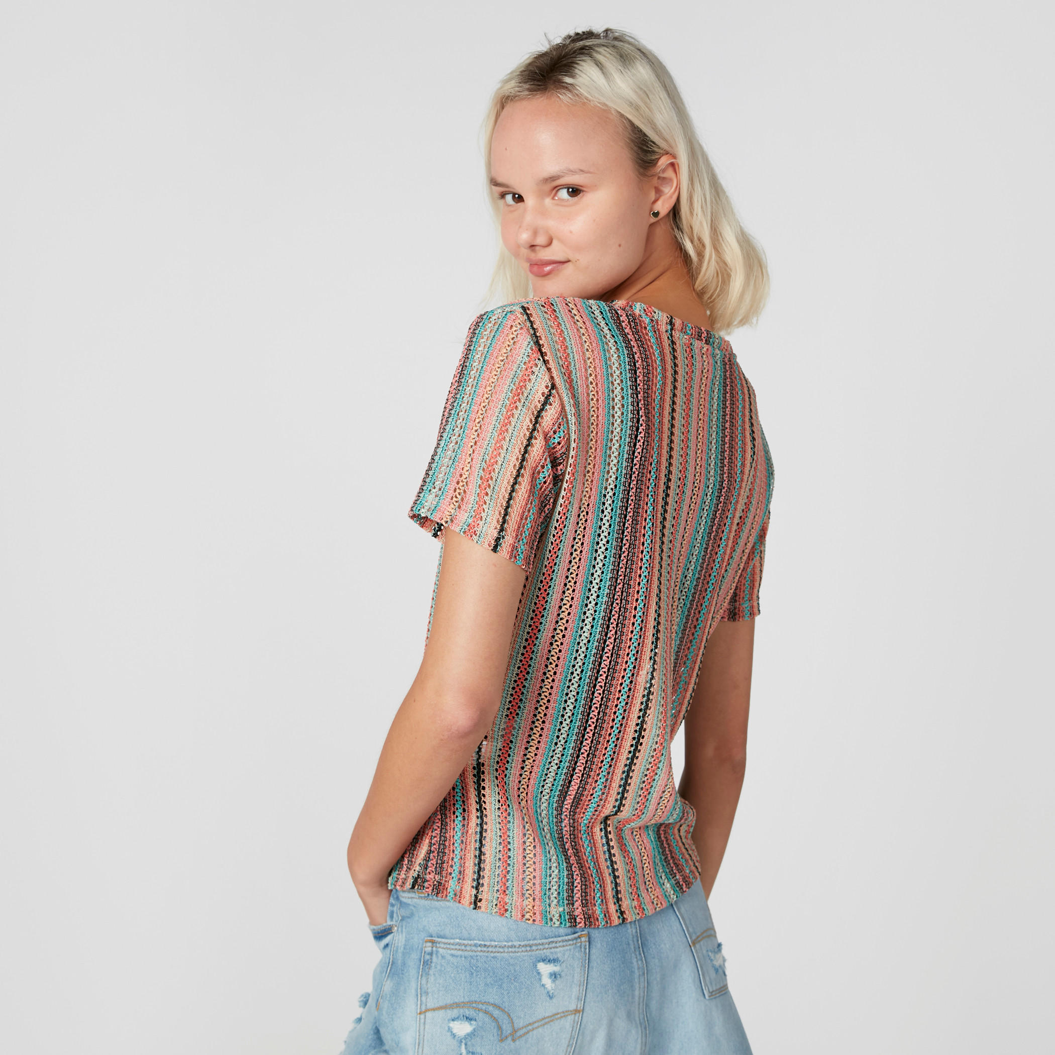 Textured T-Shirt in Regular Fit with Round Neck and Short Sleeves-women-clothing-shirtsandblouses-shirts-image-1
