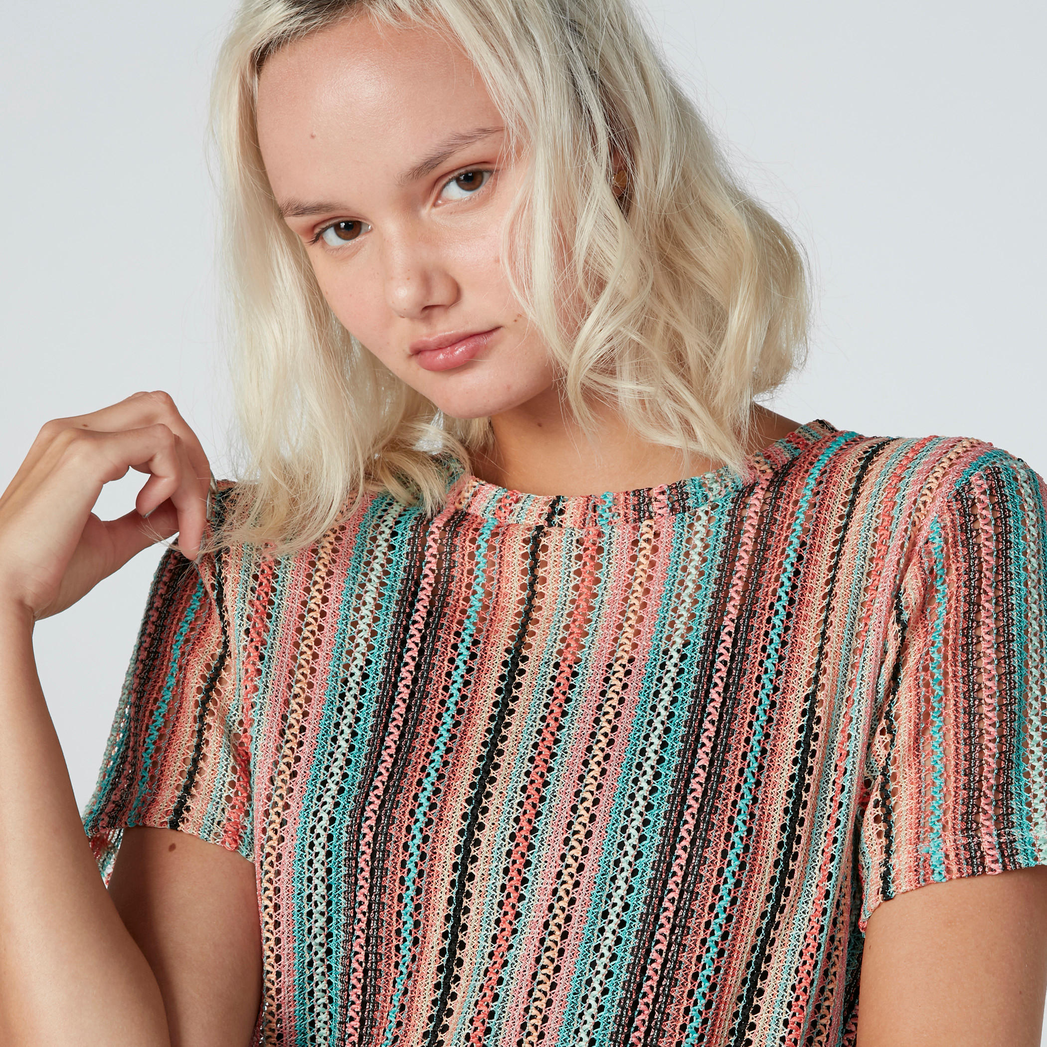 Textured T-Shirt in Regular Fit with Round Neck and Short Sleeves-women-clothing-shirtsandblouses-shirts-image-3