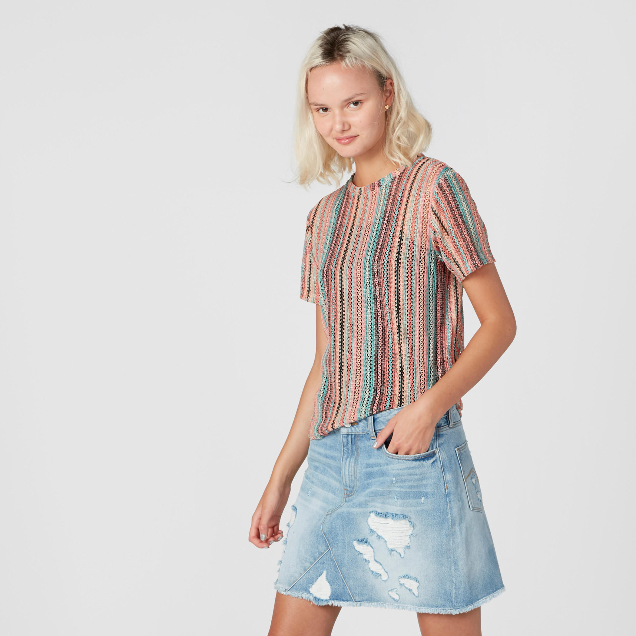 Textured T-Shirt in Regular Fit with Round Neck and Short Sleeves-women-clothing-shirtsandblouses-shirts-image-4