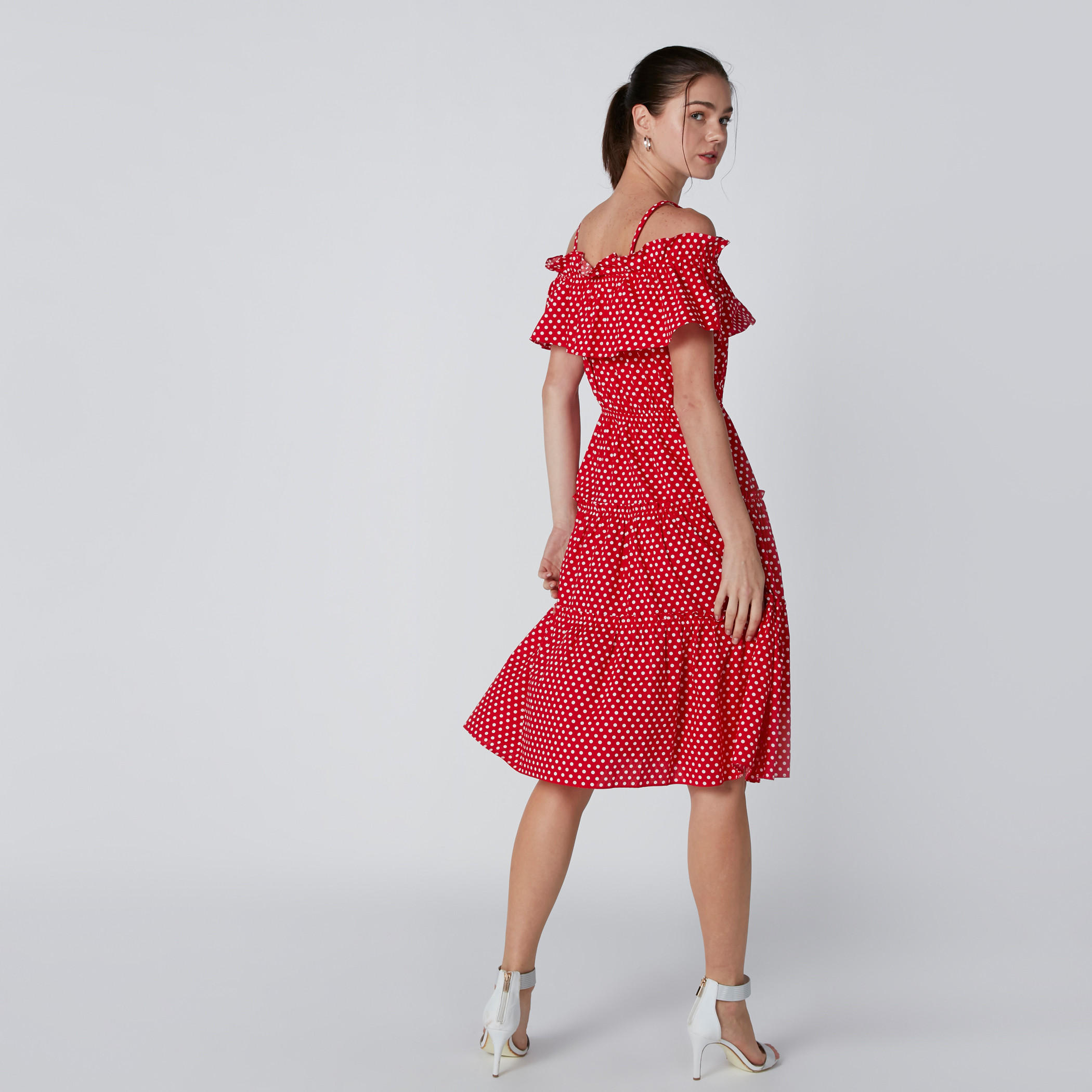 Polka Dot Printed Off Shoulder Dress-women-clothing-dresses-image-2